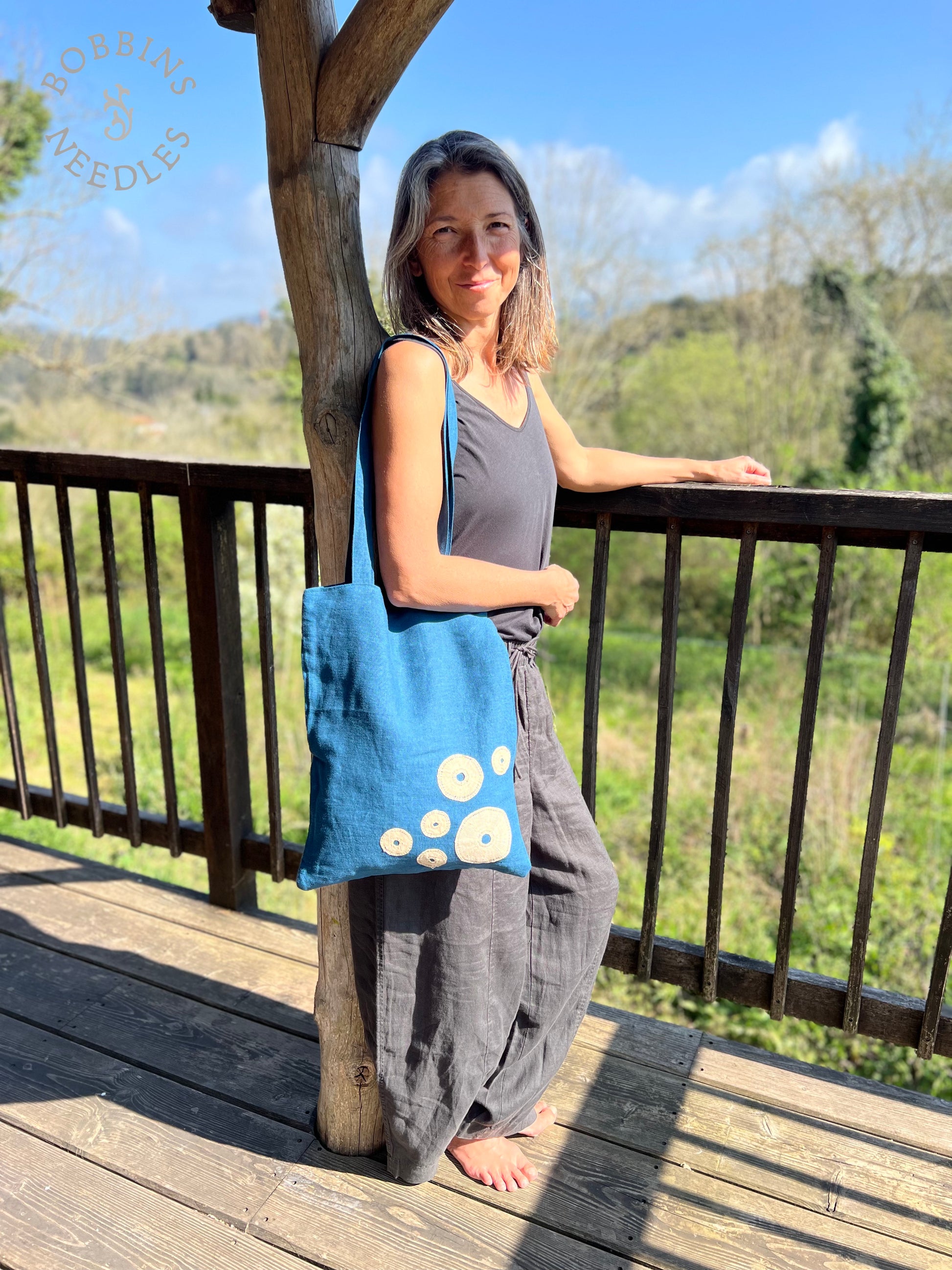 Linen Tote Bag | European Linen | Handmade French Lace - Bobbins&Needles