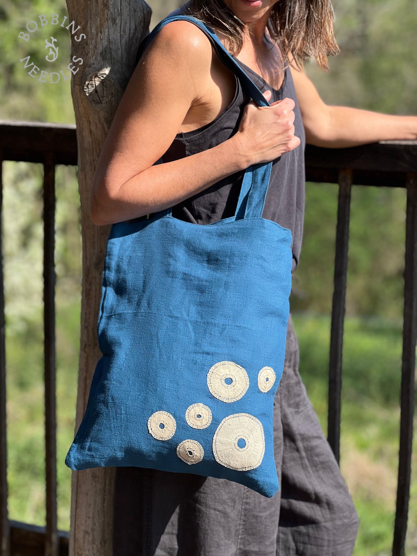 Linen Tote Bag | European Linen | Handmade French Lace - Bobbins&Needles