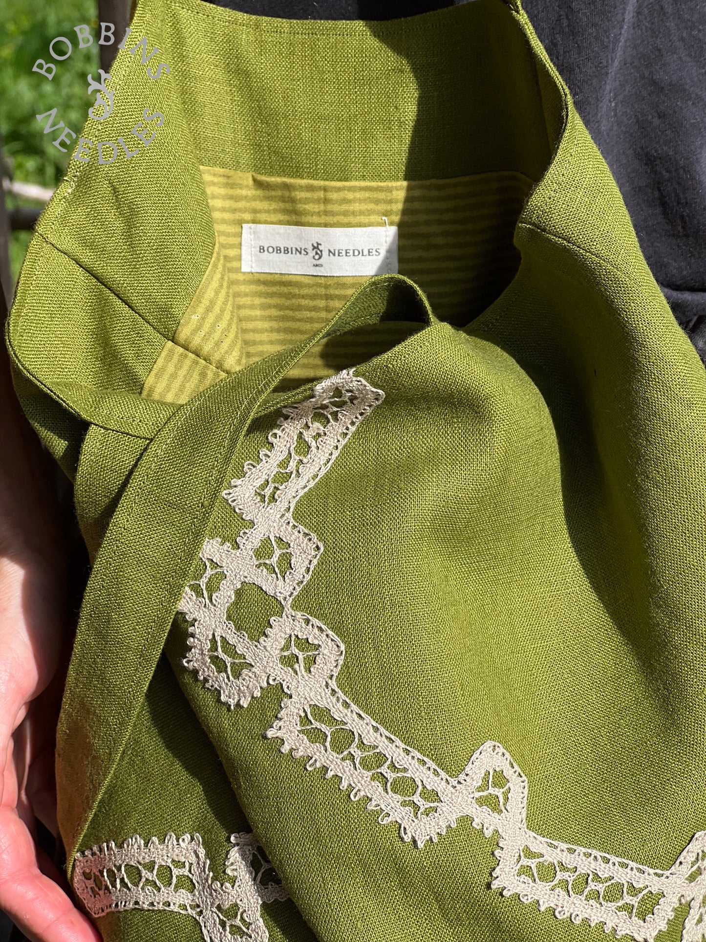 Linen Tote Bag | Moss Green | Handmade | One of a Kind - Bobbins&Needles
