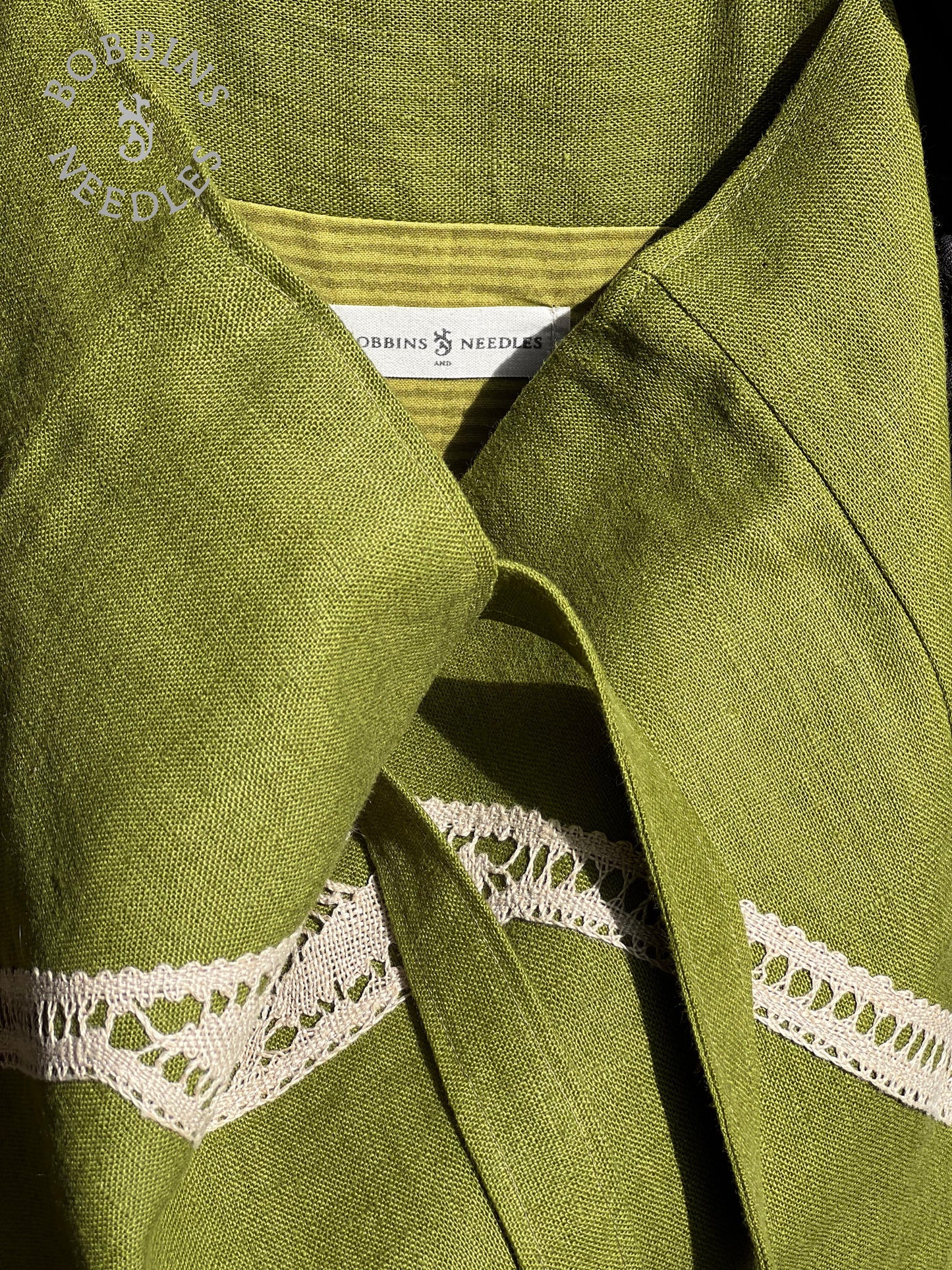 Linen Tote Bag | European Linen | Green Moss | One of a Kind - Bobbins&Needles