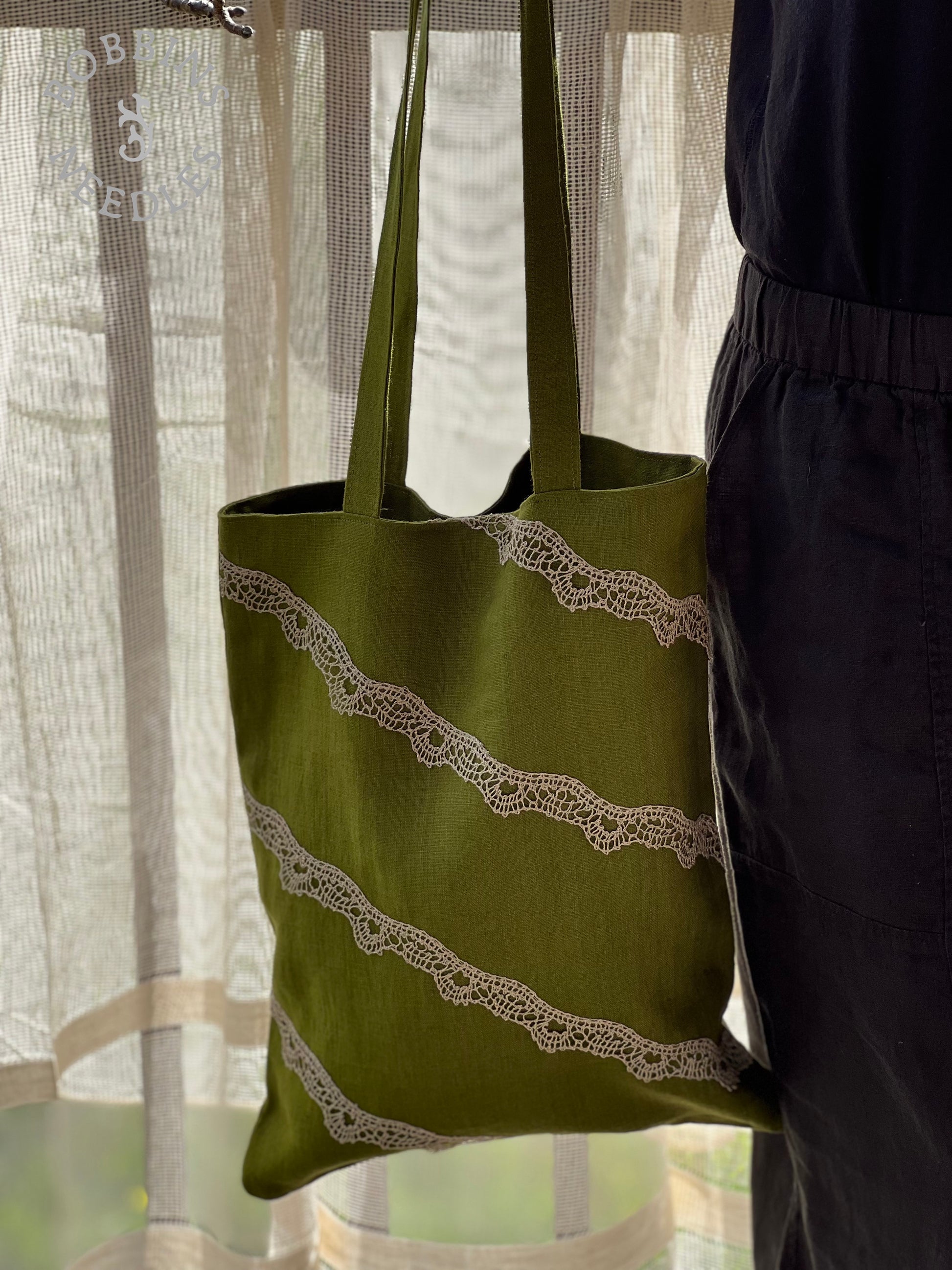 Linen Tote Bag | European Linen | Handmade | Moss Green - Bobbins&Needles