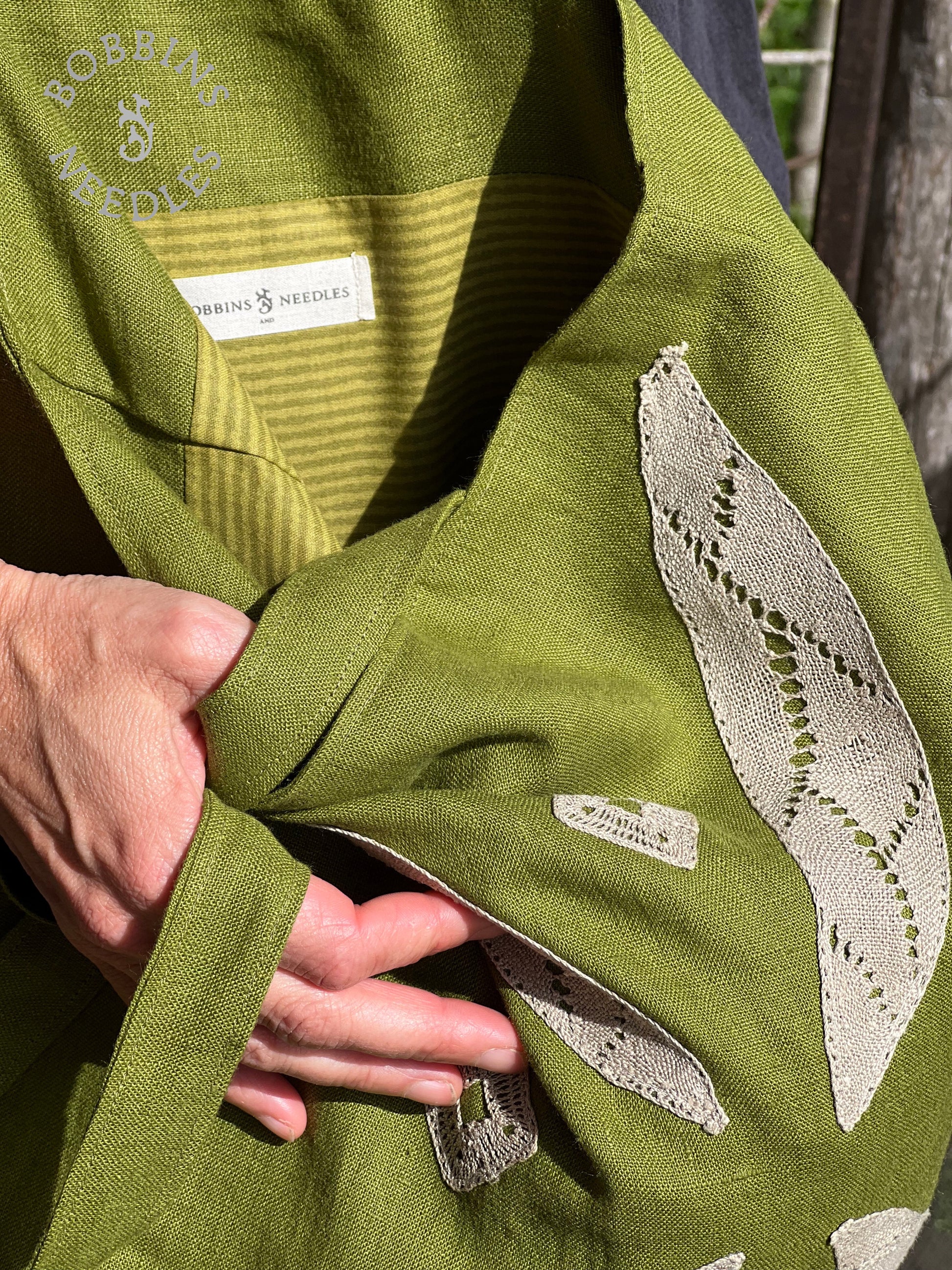 Linen Tote Bag | Moss Green | Handmade | One of a Kind - Bobbins&Needles