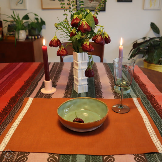 Linen Placemat with Vintage Lace Trim in Terracota Linen Color