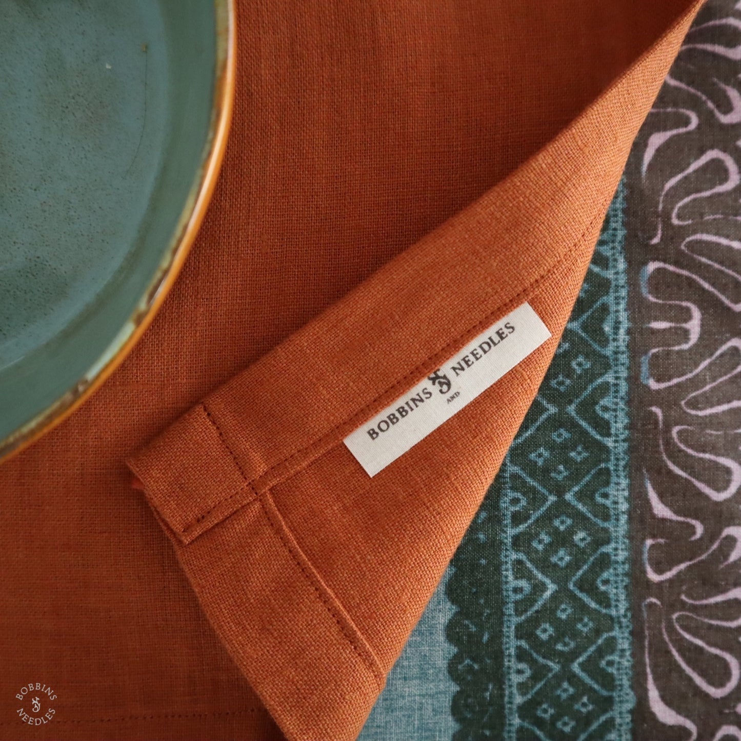 Set of 2 Linen Placemats with Handmade Lace Inserts in Terracota linen