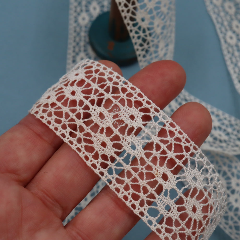 Cotton Insertion Lace – Geometric Pattern with Open Circles