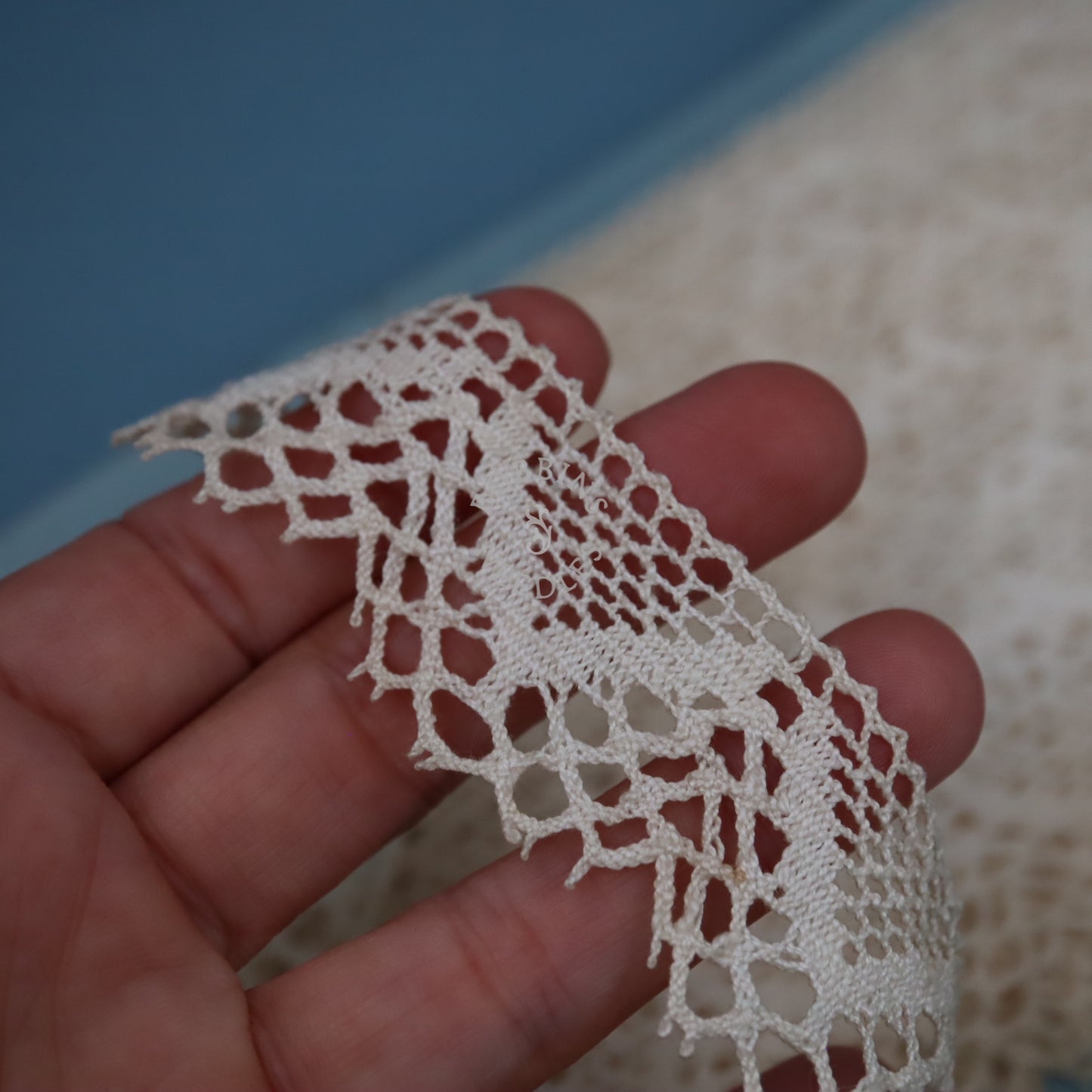 Vintage French Lace Border – Bobbin Lace Geometric Scalloped Edging Trim