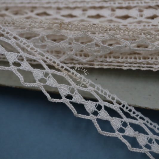 25m Vintage French Cotton Bobbin Lace Border – Diamond Openwork Trim