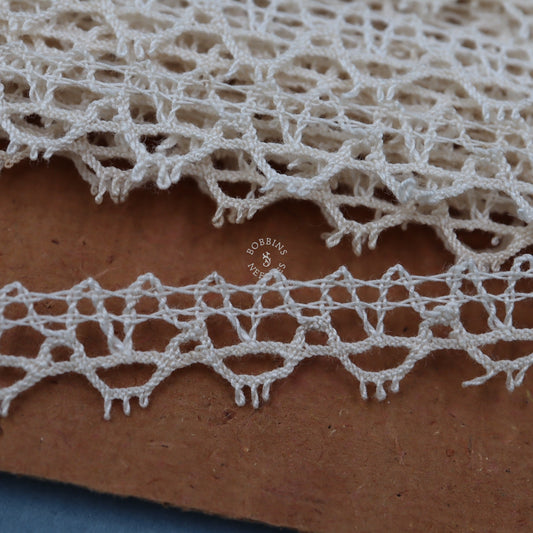 20m Cotton Bobbin Lace Border – Cream French Trim with Picot Edge