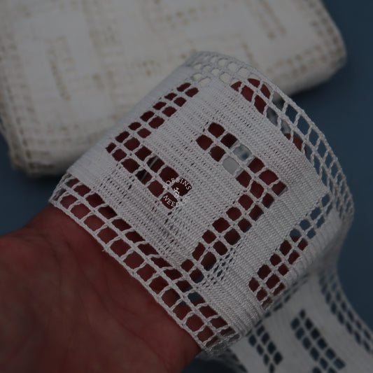 13m Vintage French Entredeux Lace Trim - Cotton with Open Square Pattern