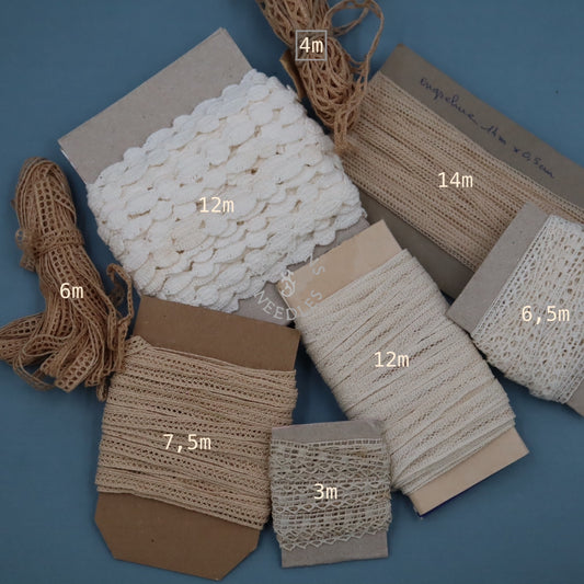 Bundle of 6 Tiny Lace Borders and Insertions - Vintage French Cotton Bobbin Lace