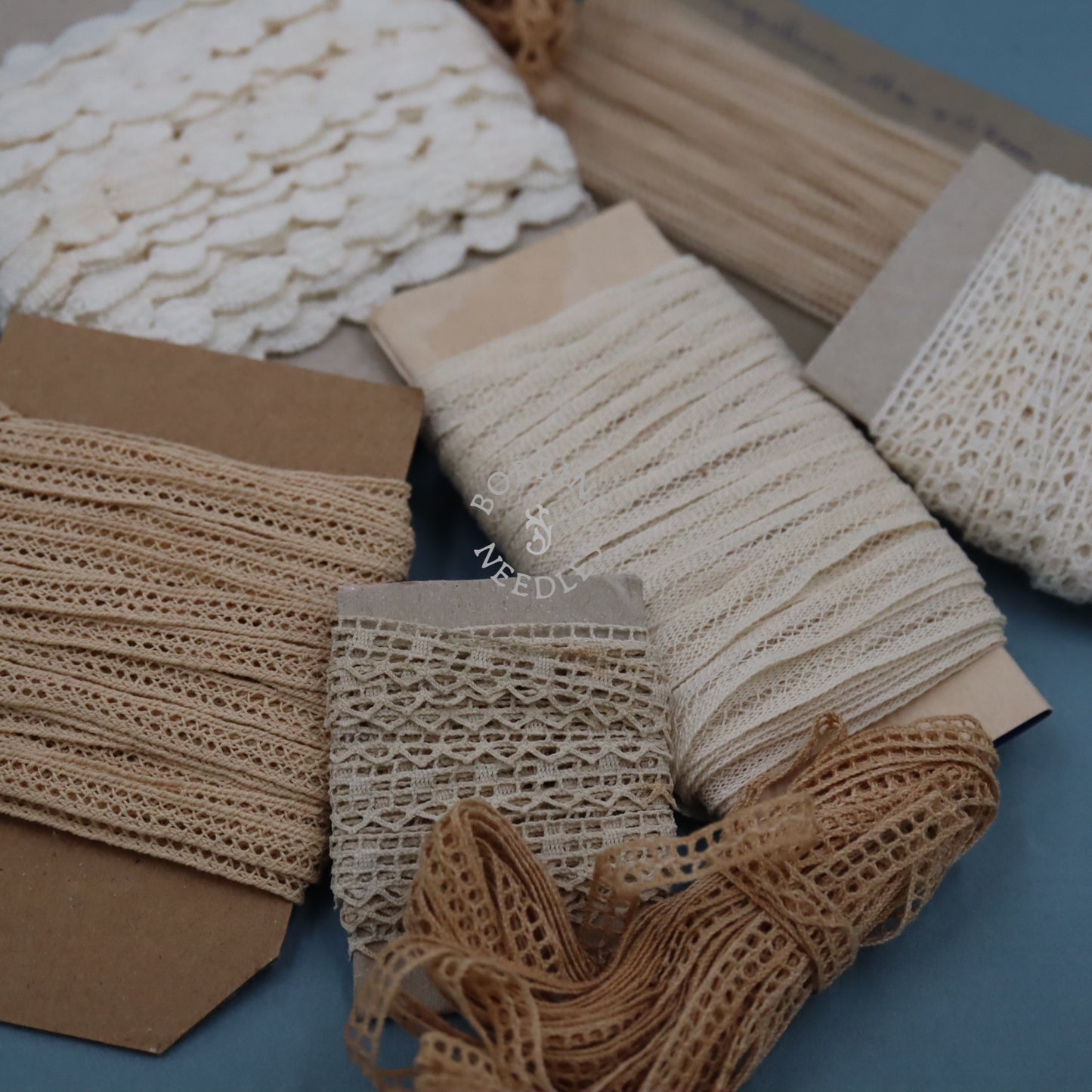 Bundle of 6 Tiny Lace Borders and Insertions - Vintage French Cotton Bobbin Lace