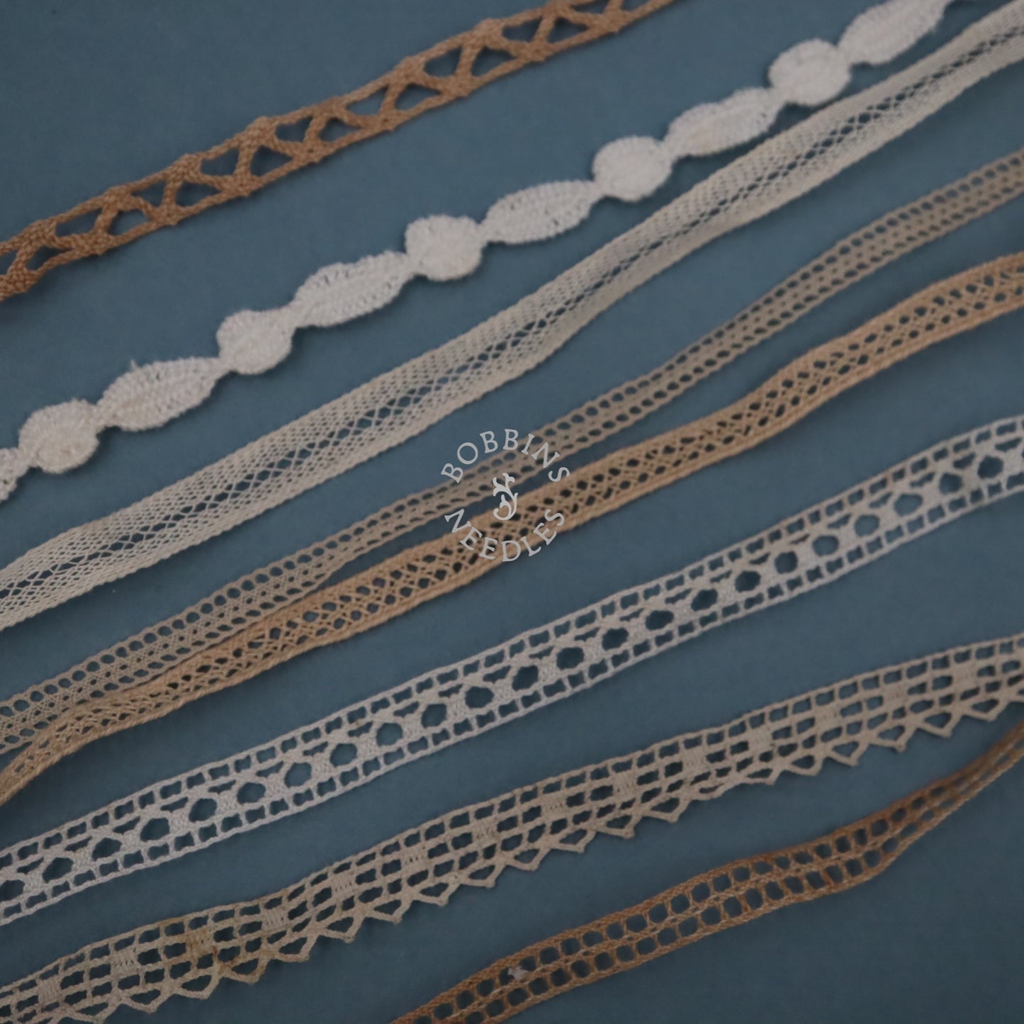 Bundle of 6 Tiny Lace Borders and Insertions - Vintage French Cotton Bobbin Lace