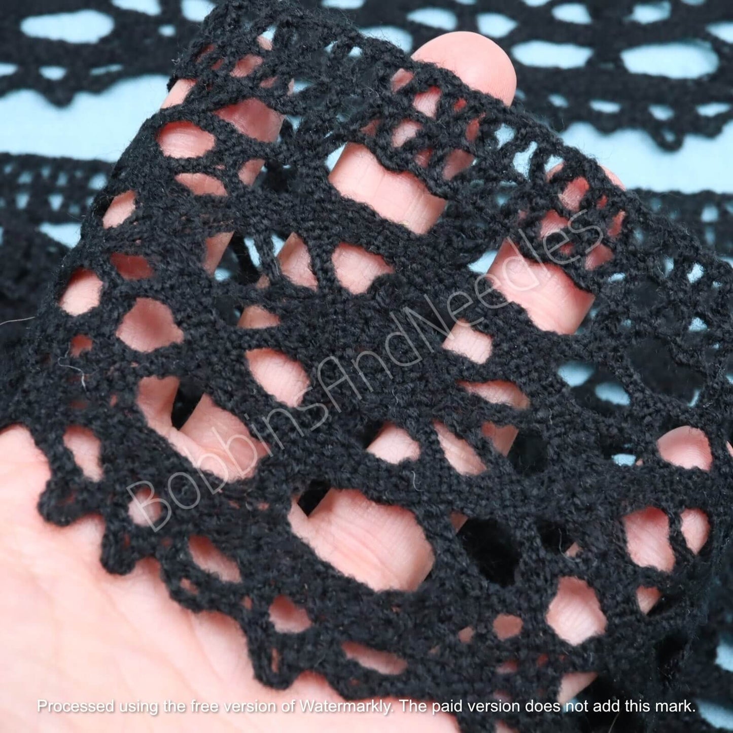 Vintage Black Lace Border Cotton-Blend with Circular Motif