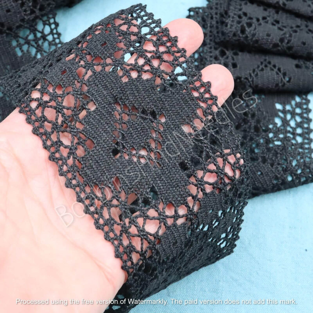 14.5m Black Lace Trim - Vintage Goth Lace