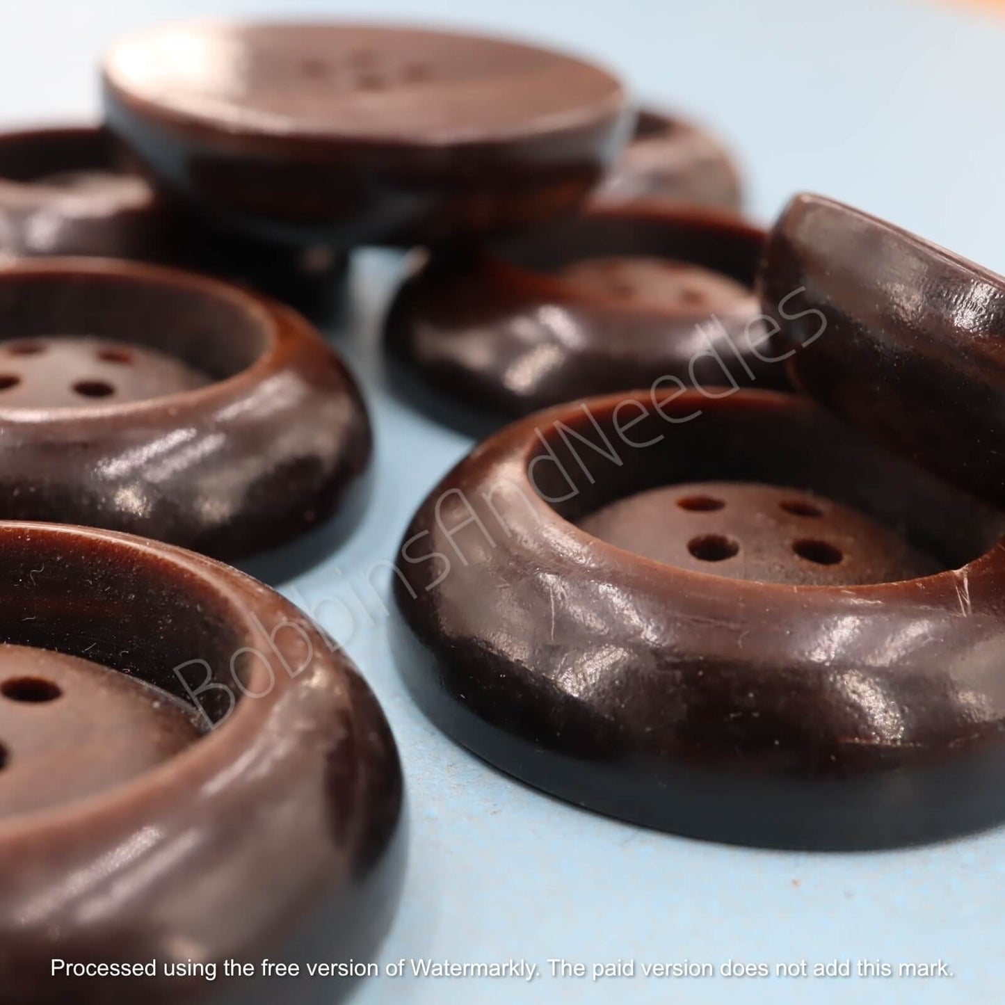 Set of 8 Vintage Brown Galalith Buttons - Ø 30mm - Wide Rim with Recessed Center