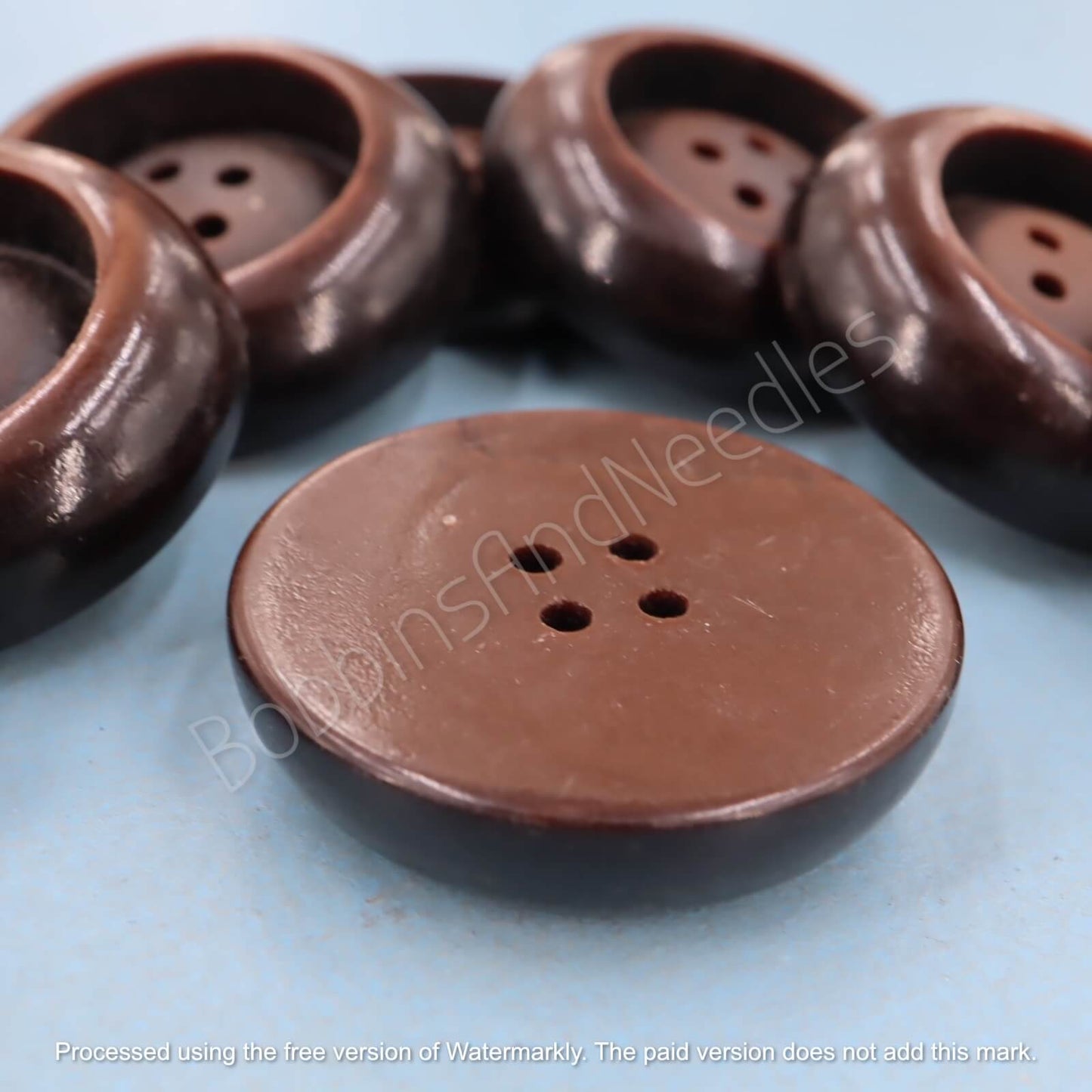 Set of 8 Vintage Brown Galalith Buttons - Ø 30mm - Wide Rim with Recessed Center