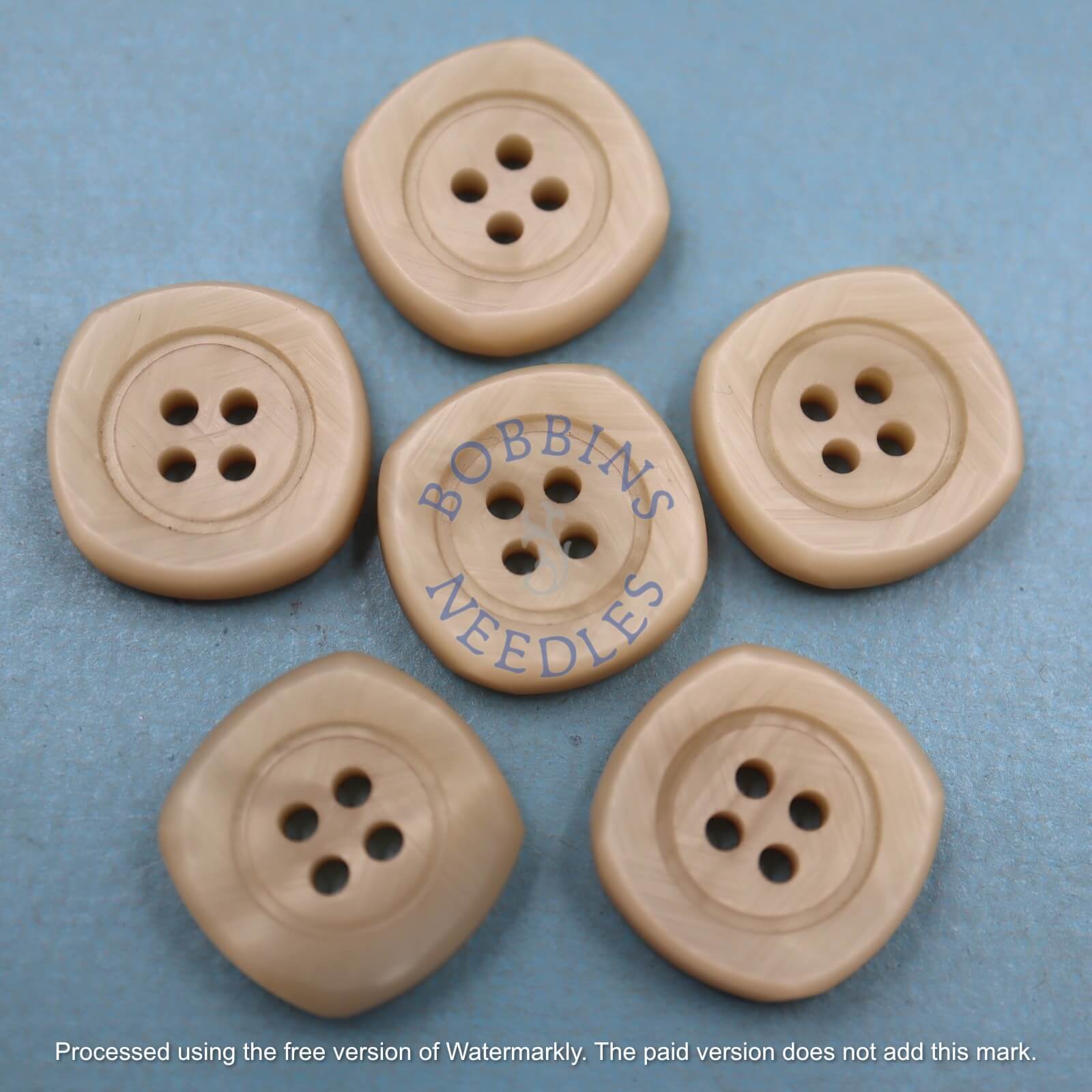 Set of 6 Casein Buttons Ø 21mm Square-Round with Rim