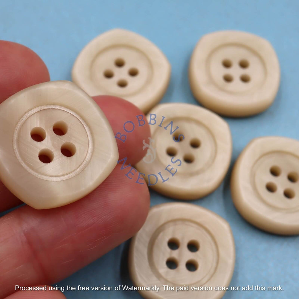 Set of 6 Casein Buttons Ø 21mm Square-Round with Rim