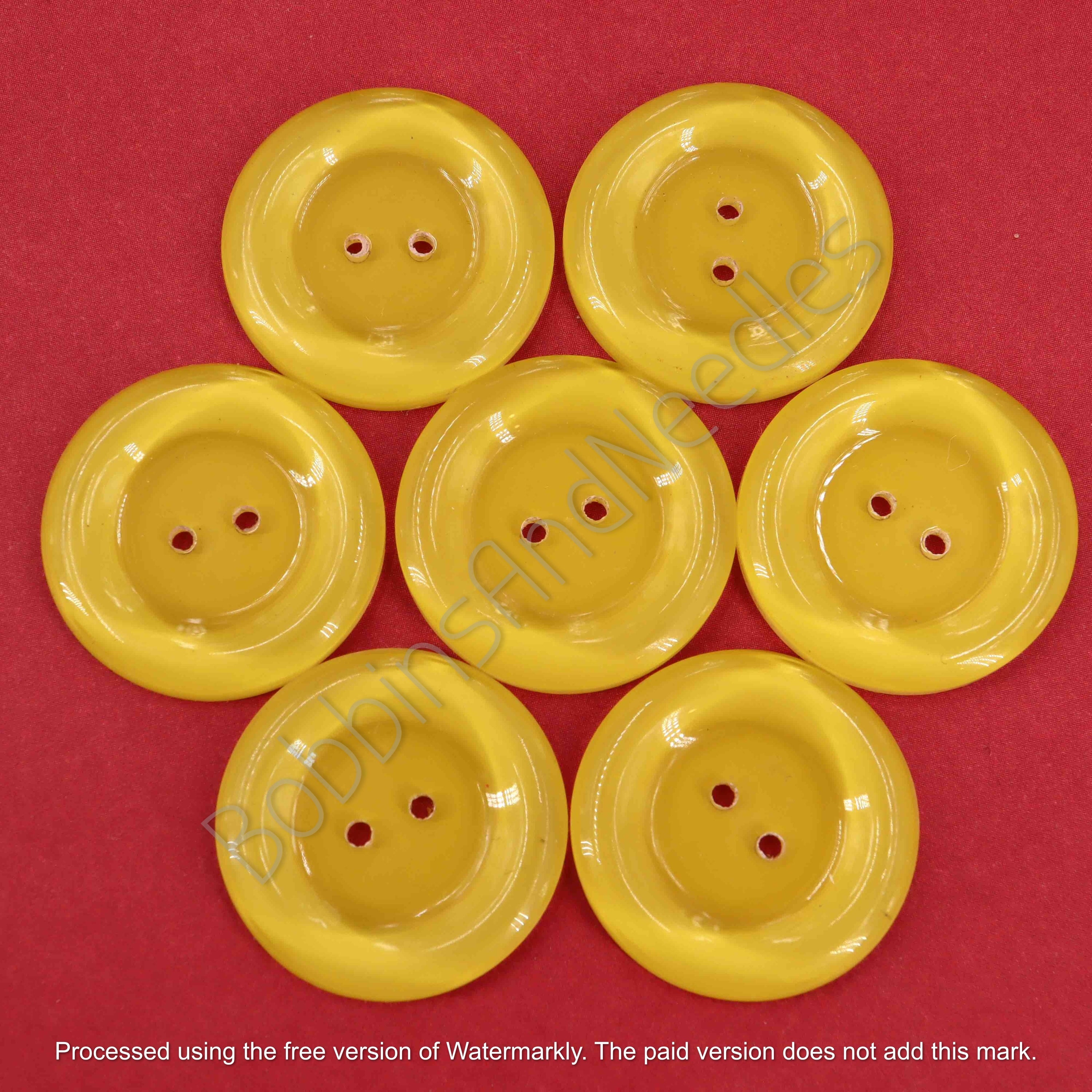 Set of 6 Vintage Yellow Casein Buttons Ø 27mm with Rim