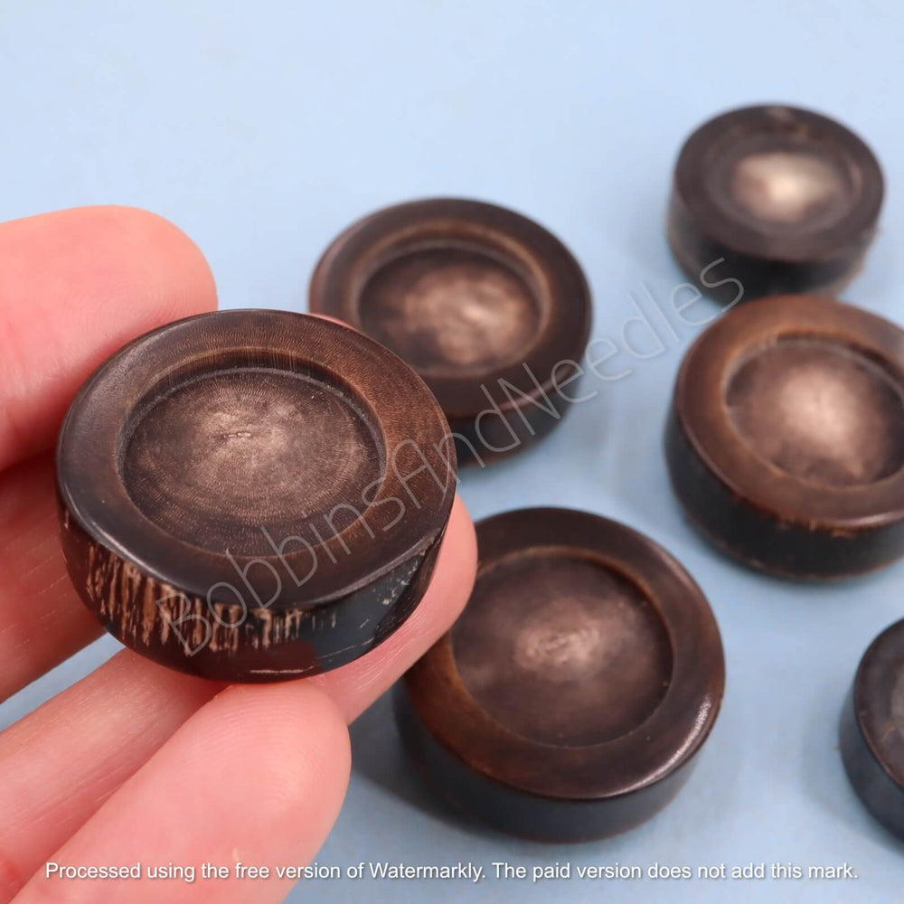Set of 6 Vintage Mock Horn Buttons – Brown Thick with Recessed Center