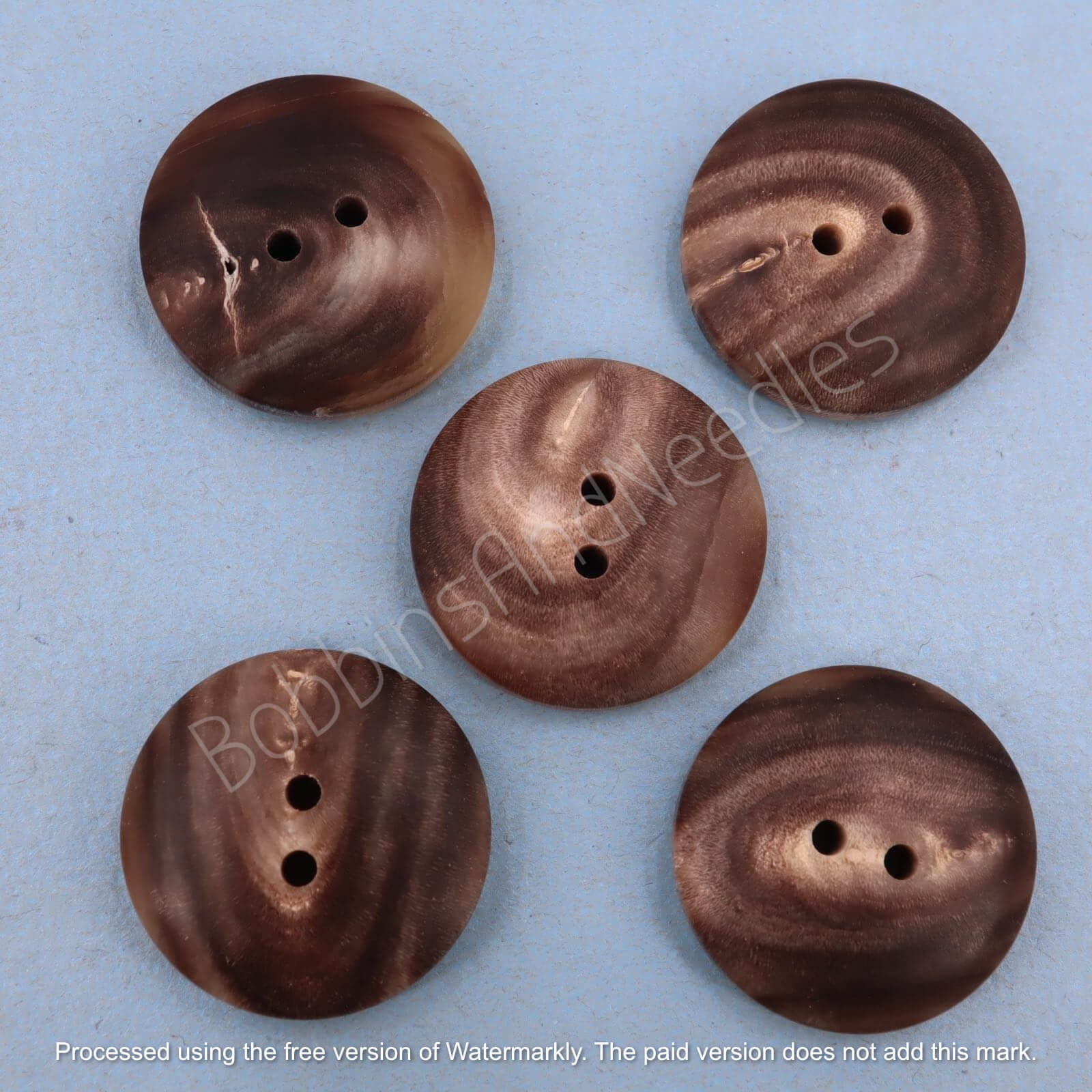 Set of 5 Mock Horn Buttons Ø 25mm Brown Swirls