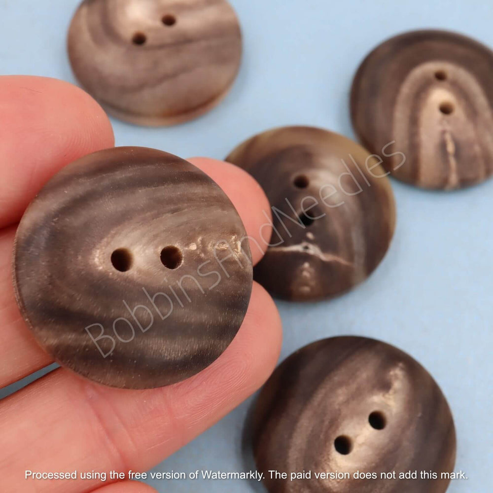 Set of 5 Mock Horn Buttons Ø 25mm Brown Swirls