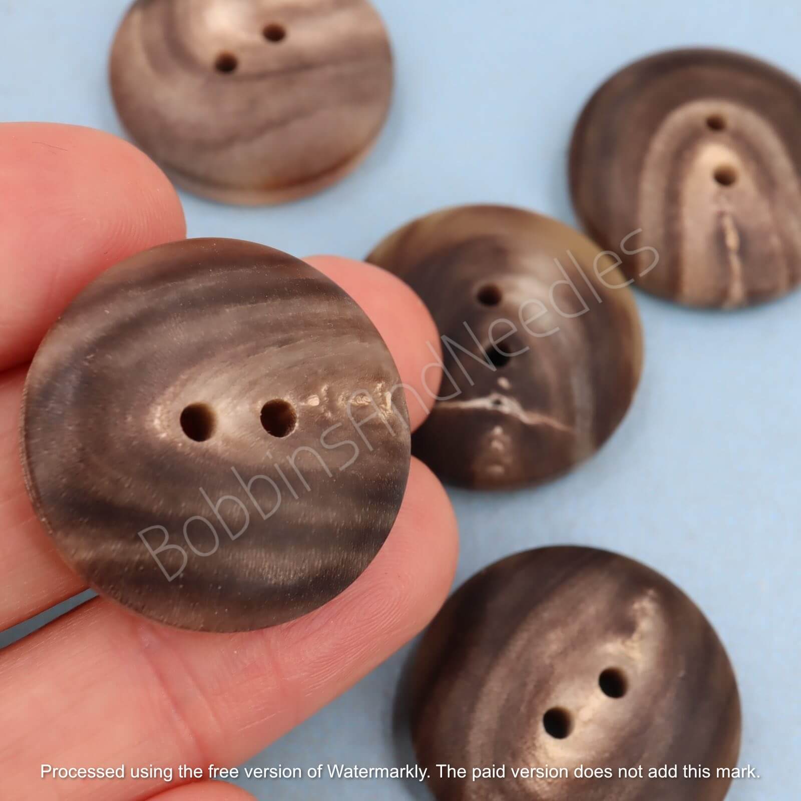 Set of 5 Mock Horn Buttons Ø 25mm Brown Swirls