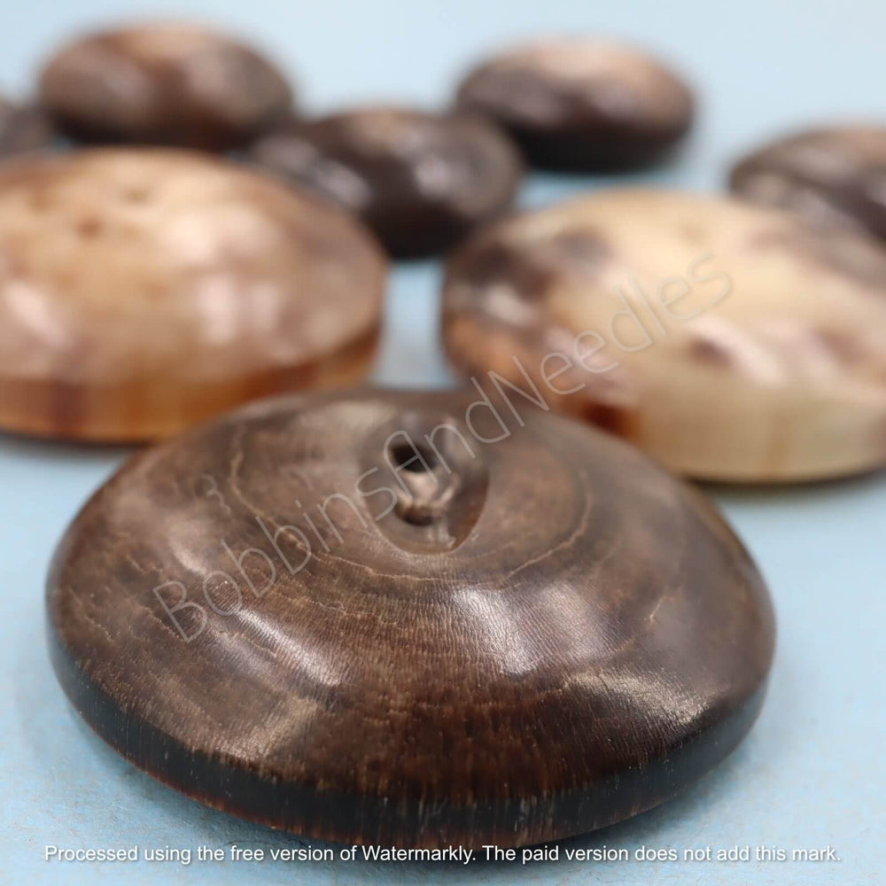 Set of 8 Domed Mock Horn Buttons – 31mm to 20mm – Recessed Sew-Through Area