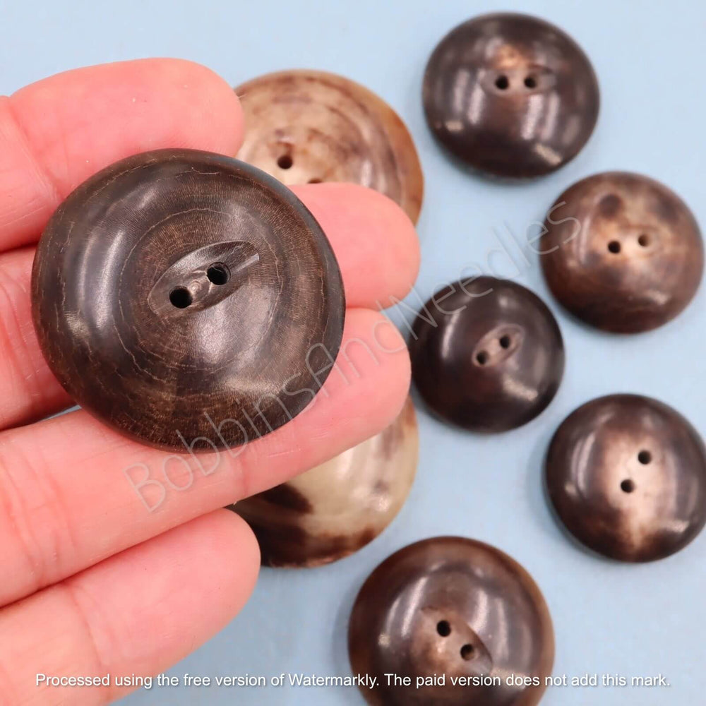 Set of 8 Domed Mock Horn Buttons – 31mm to 20mm – Recessed Sew-Through Area