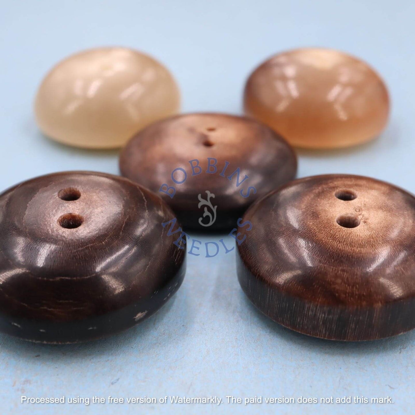 Set of 5 Vintage Mock Horn Buttons - Domed Mixed Thickness