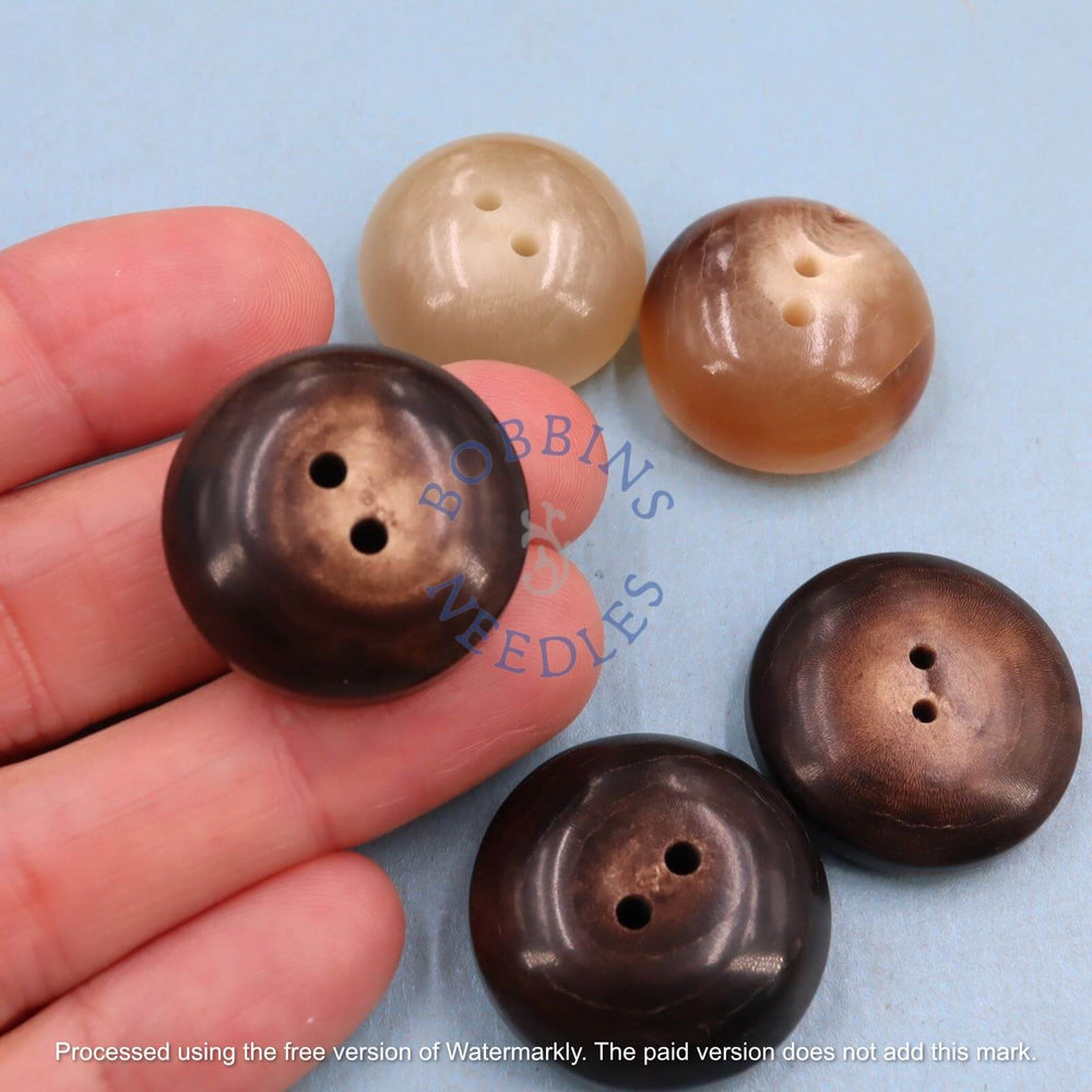 Set of 5 Vintage Mock Horn Buttons - Domed Mixed Thickness