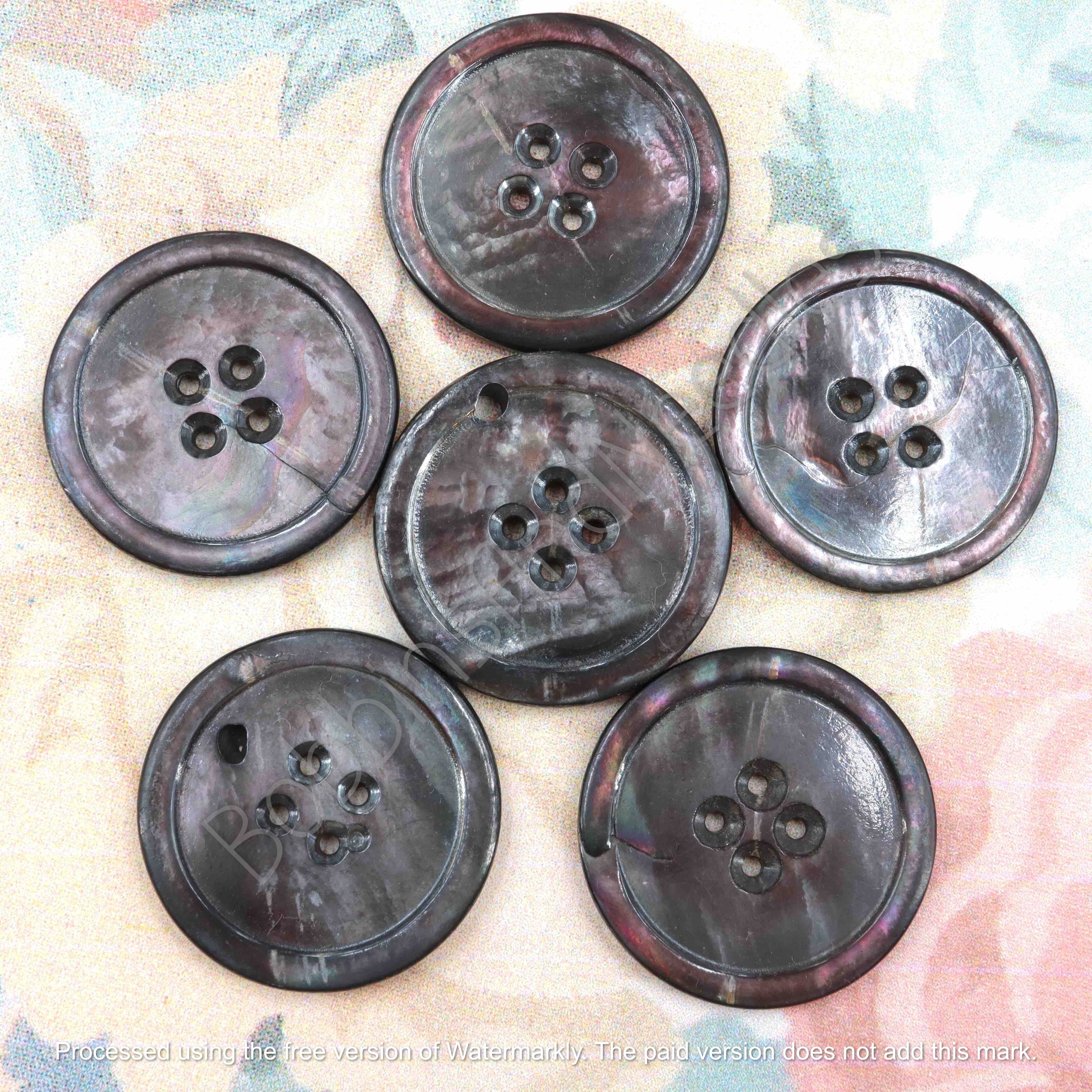 Set of 6 Vintage Mother of Pearl Large Buttons Ø 32mm Nácar - Nacre Iridescent