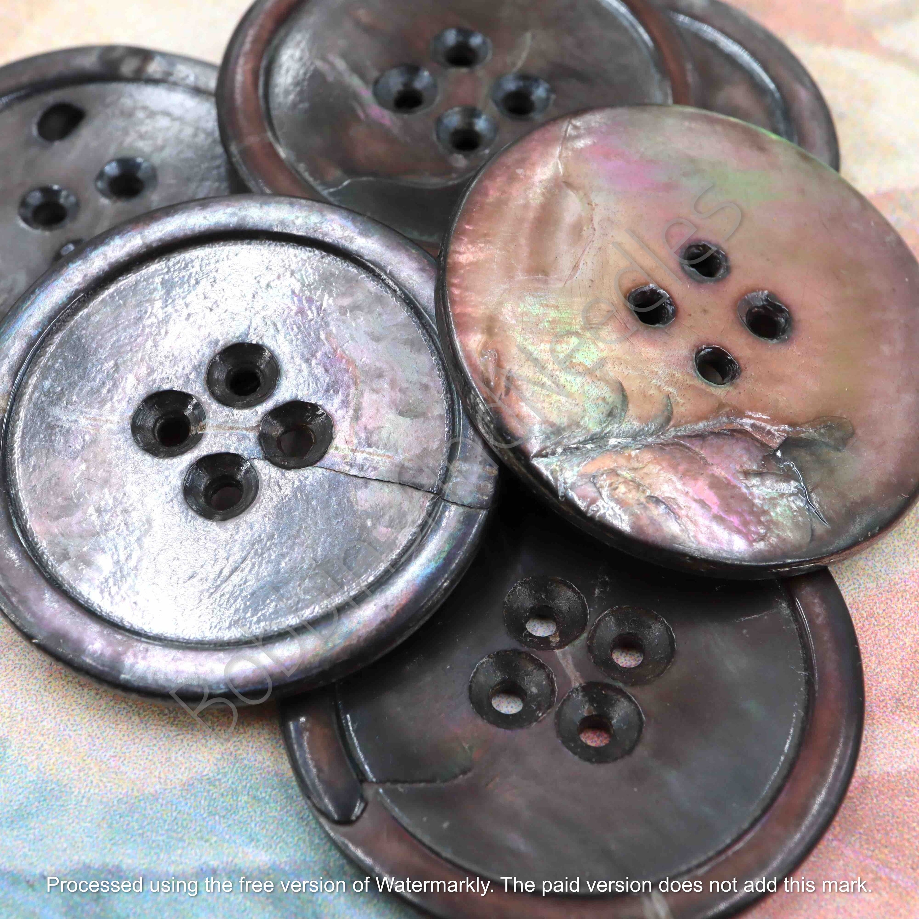 Set of 6 Vintage Mother of Pearl Large Buttons Ø 32mm Nácar - Nacre Iridescent