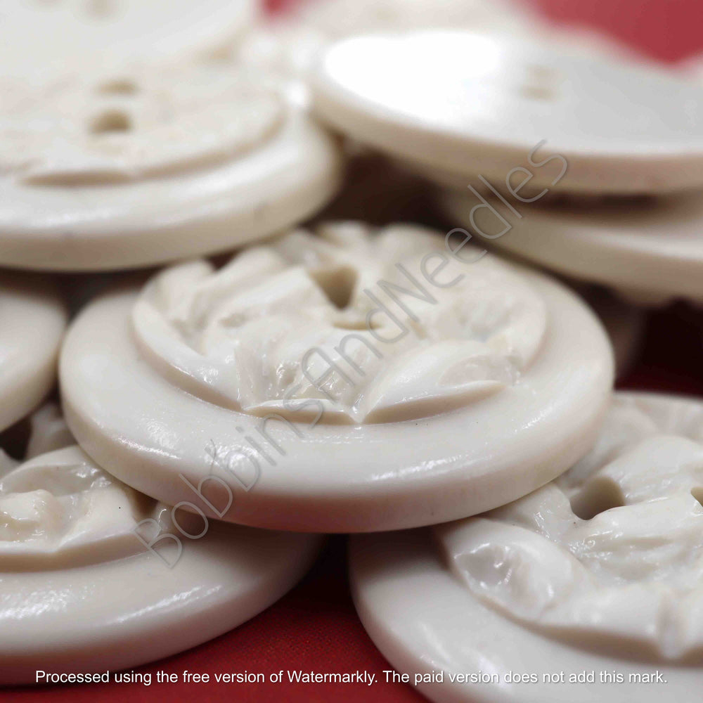 Set of 10 Casein Buttons Ø 22mm Pale Cream Textured with Carved Pattern