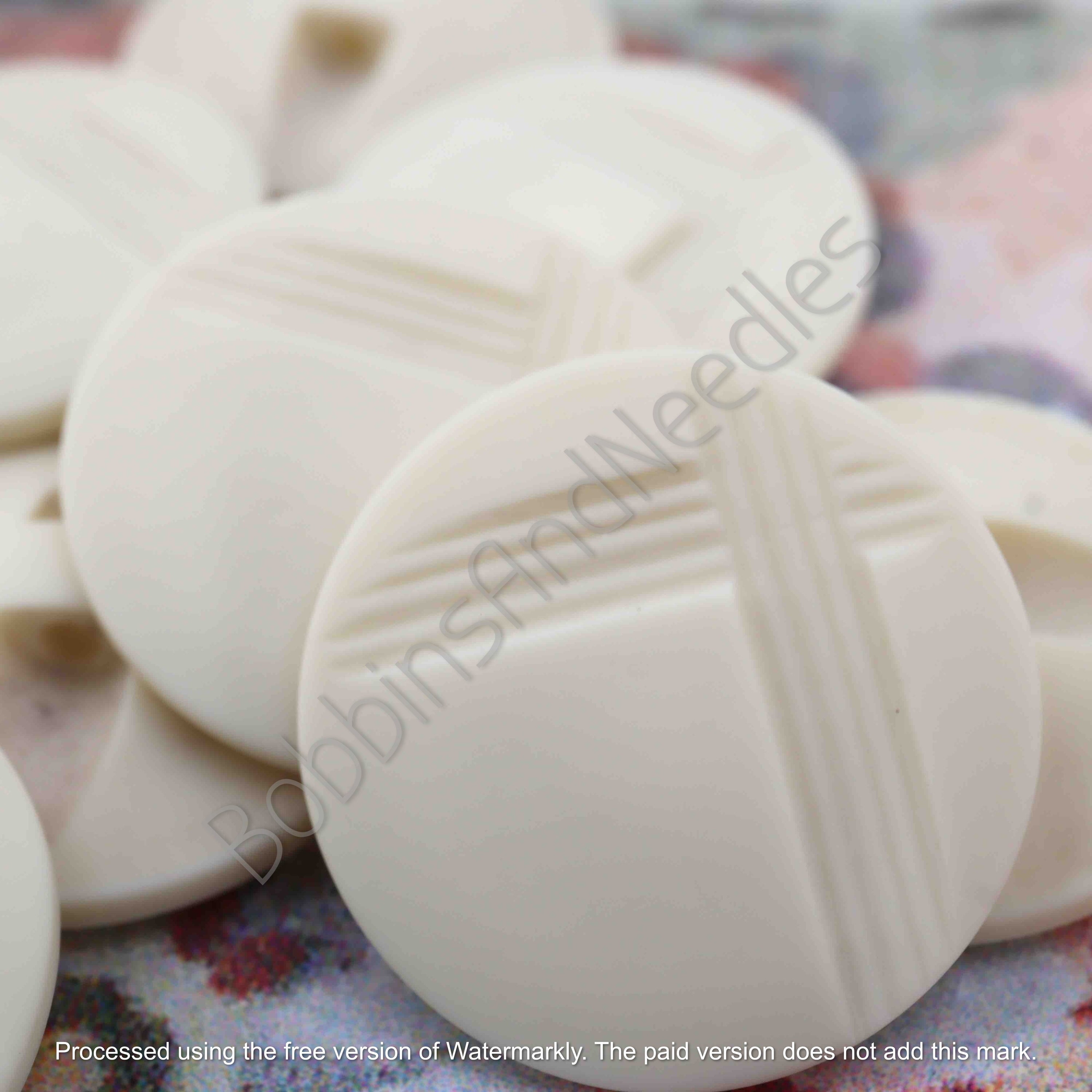 Set of 10 Casein Buttons Ø 23mm Pale Cream with Geometric Raised Texture