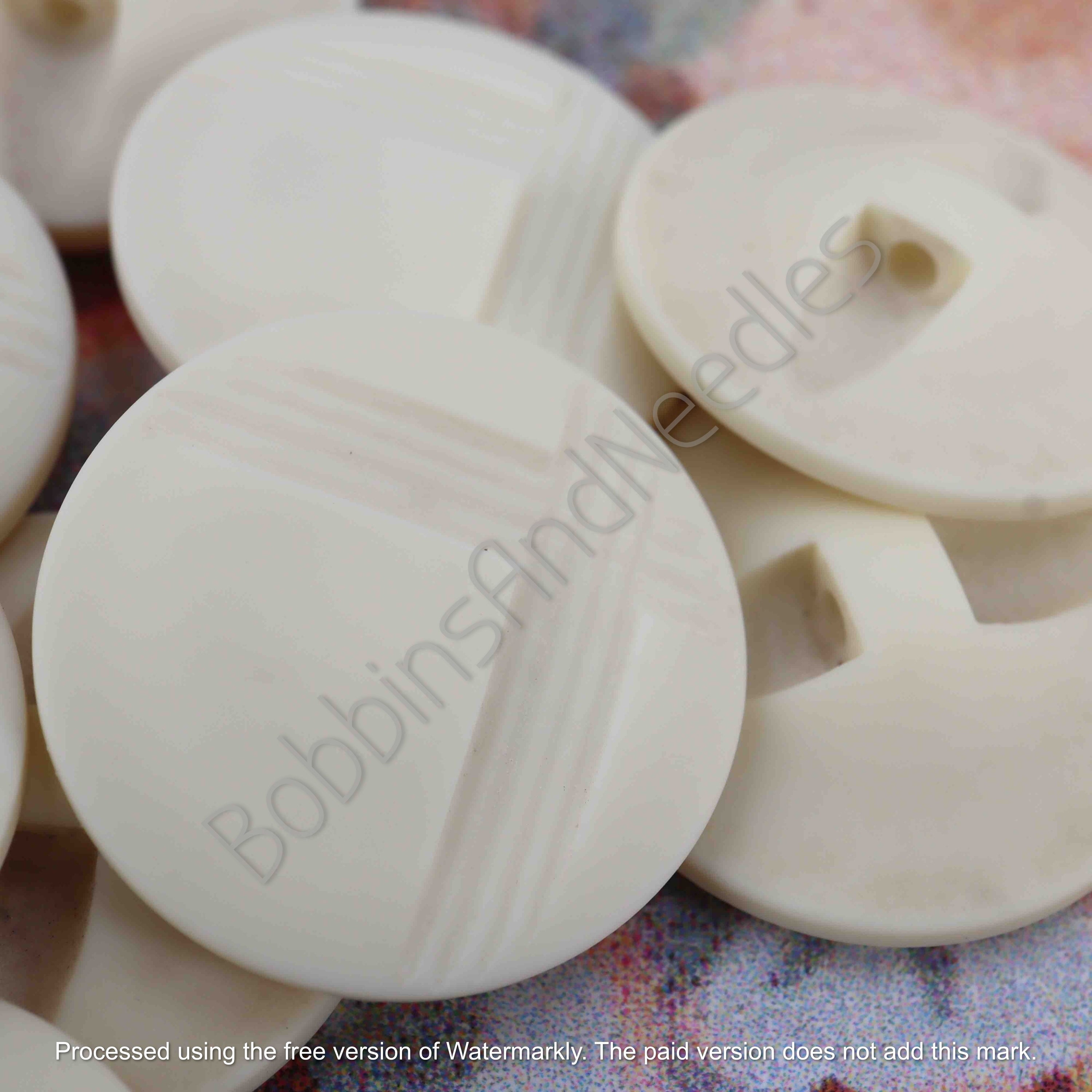 Set of 10 Casein Buttons Ø 23mm Pale Cream with Geometric Raised Texture