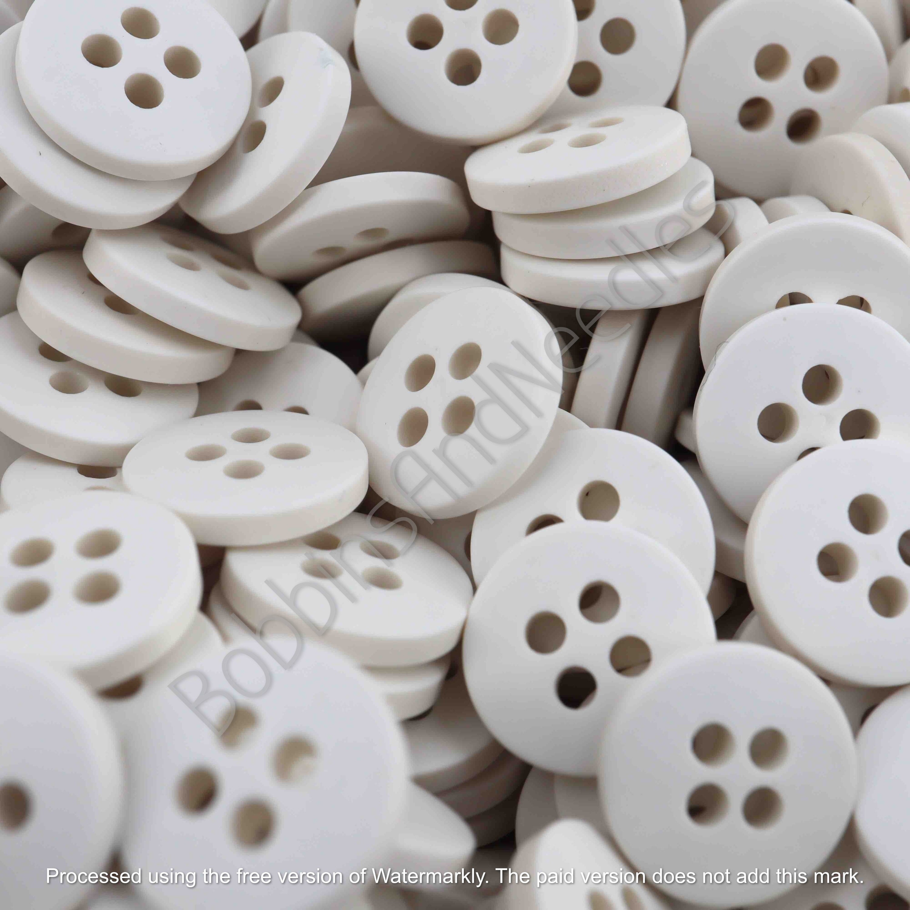 Set of 30 Small Vintage Casein Buttons Ø 11mm White 4-Hole Design