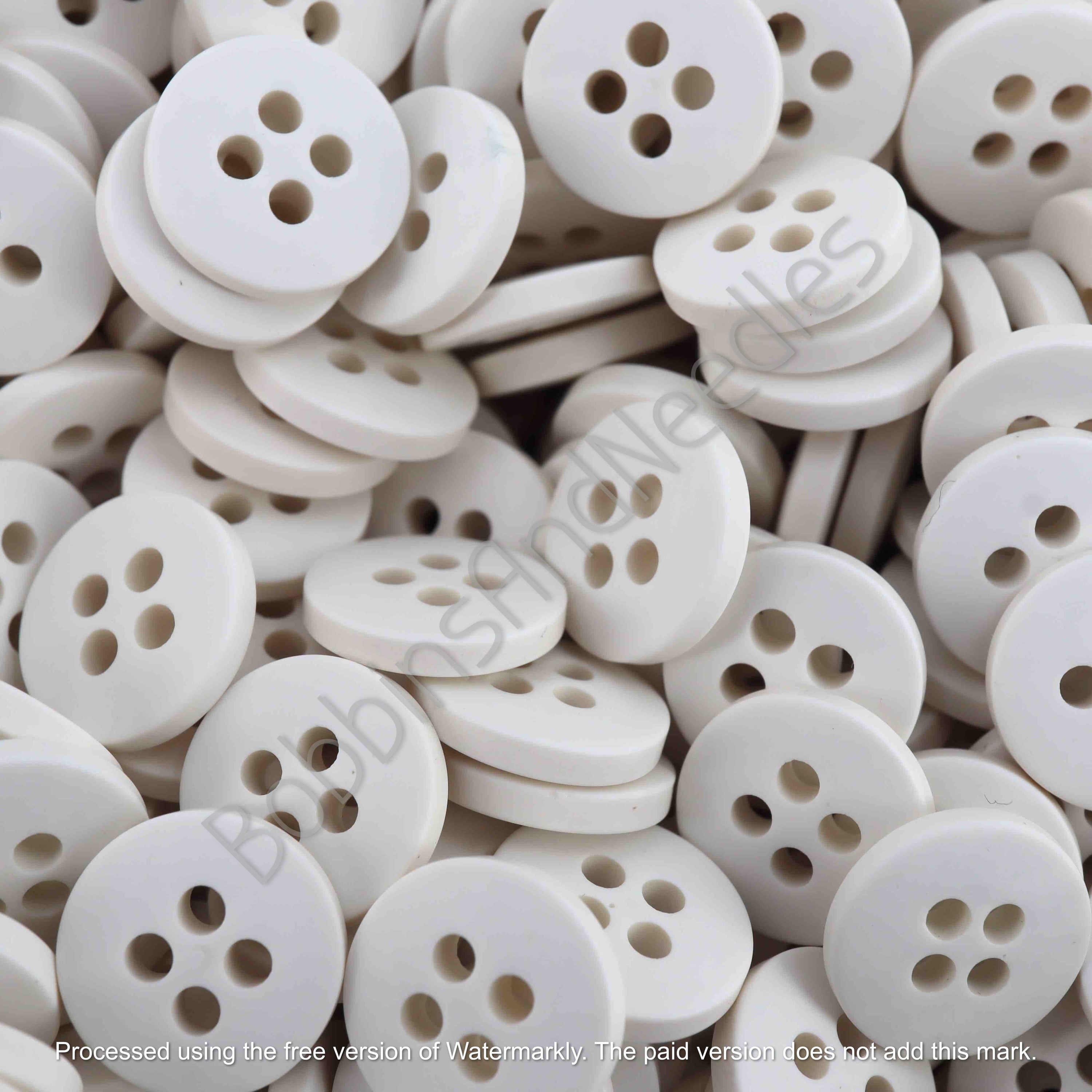 Set of 30 Small Vintage Casein Buttons Ø 11mm White 4-Hole Design