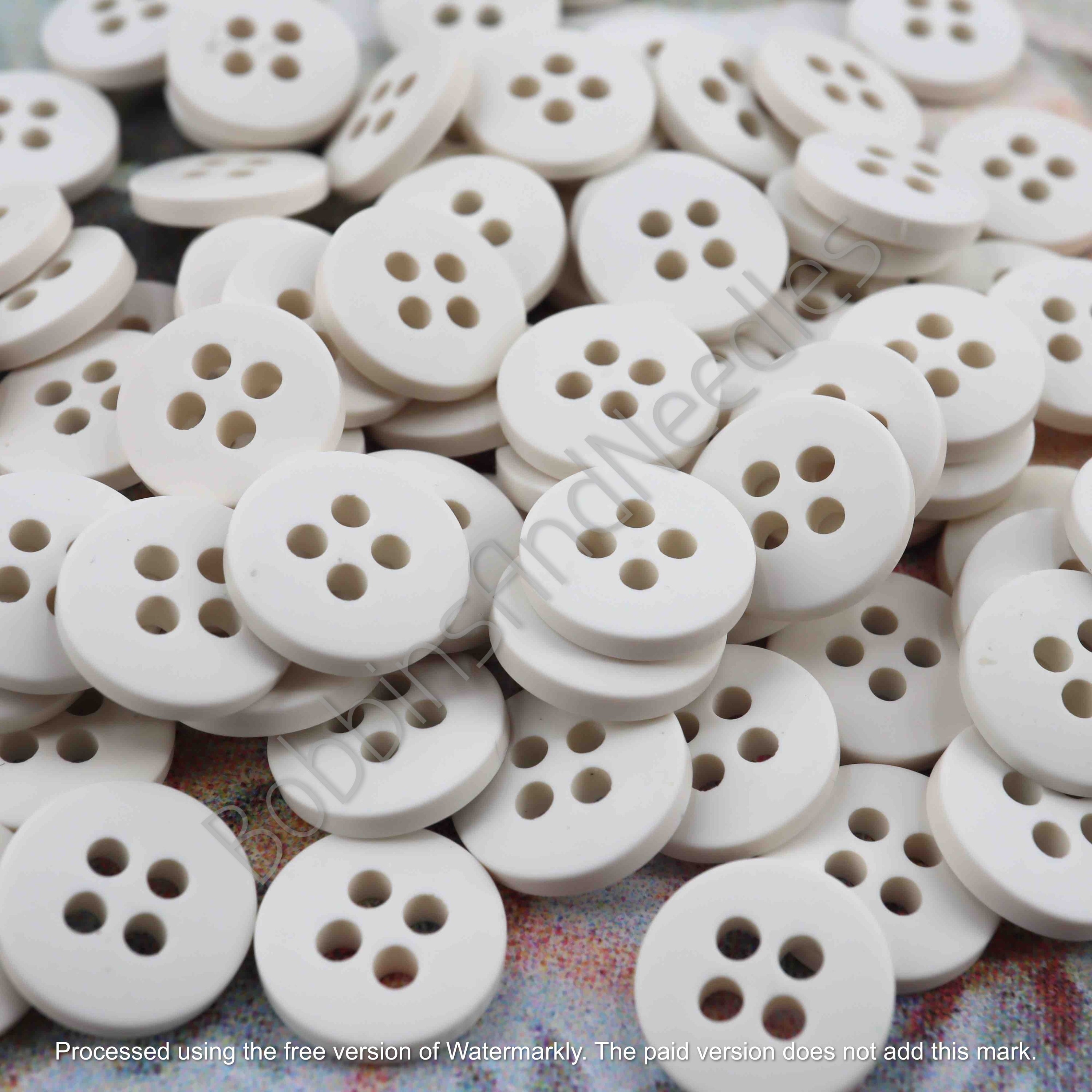 Set of 30 Small Vintage Casein Buttons Ø 11mm White 4-Hole Design