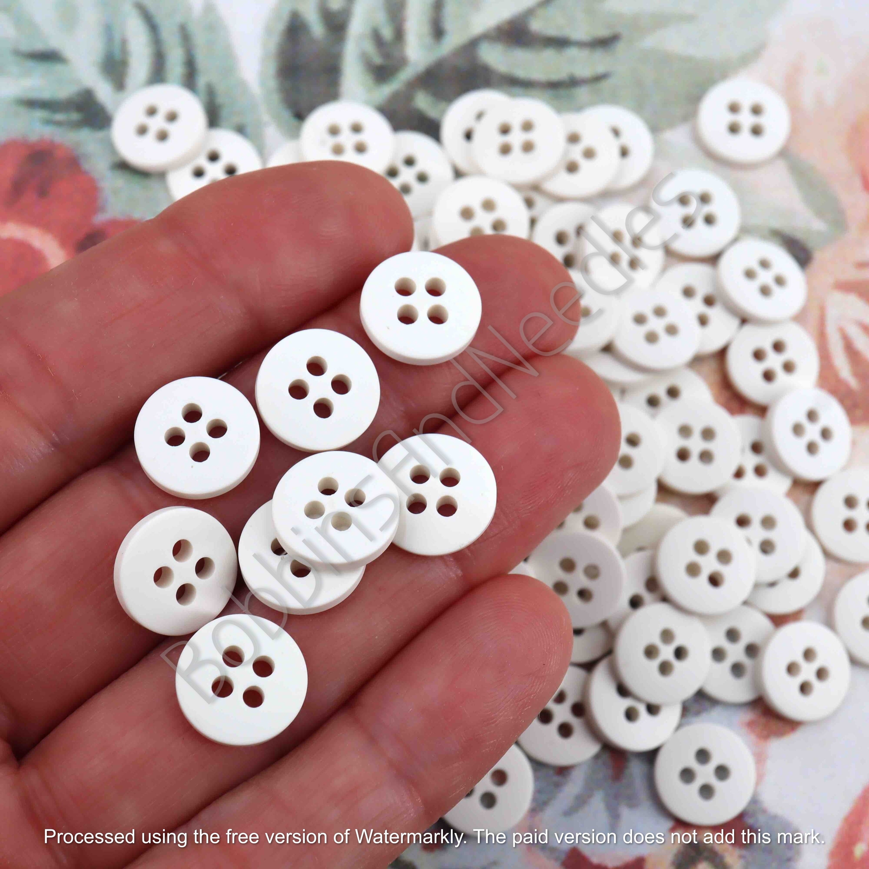 Set of 30 Small Vintage Casein Buttons Ø 11mm White 4-Hole Design