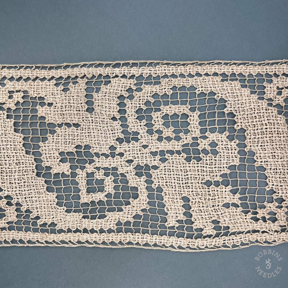 Antique Handmade Filet Lace Panel – 360 × 19 cm