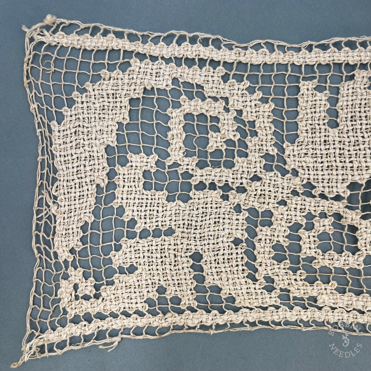 Antique Handmade Filet Lace Panel – 360 × 19 cm