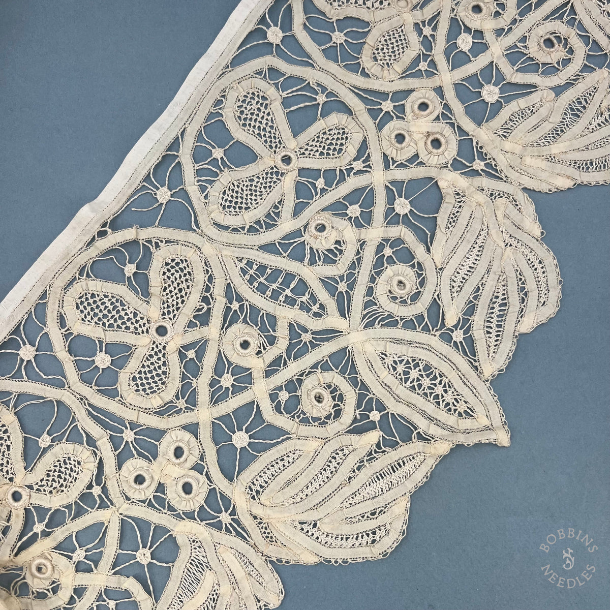 Antique Handmade Renaissance Tape Lace Border – 260 × 24 cm