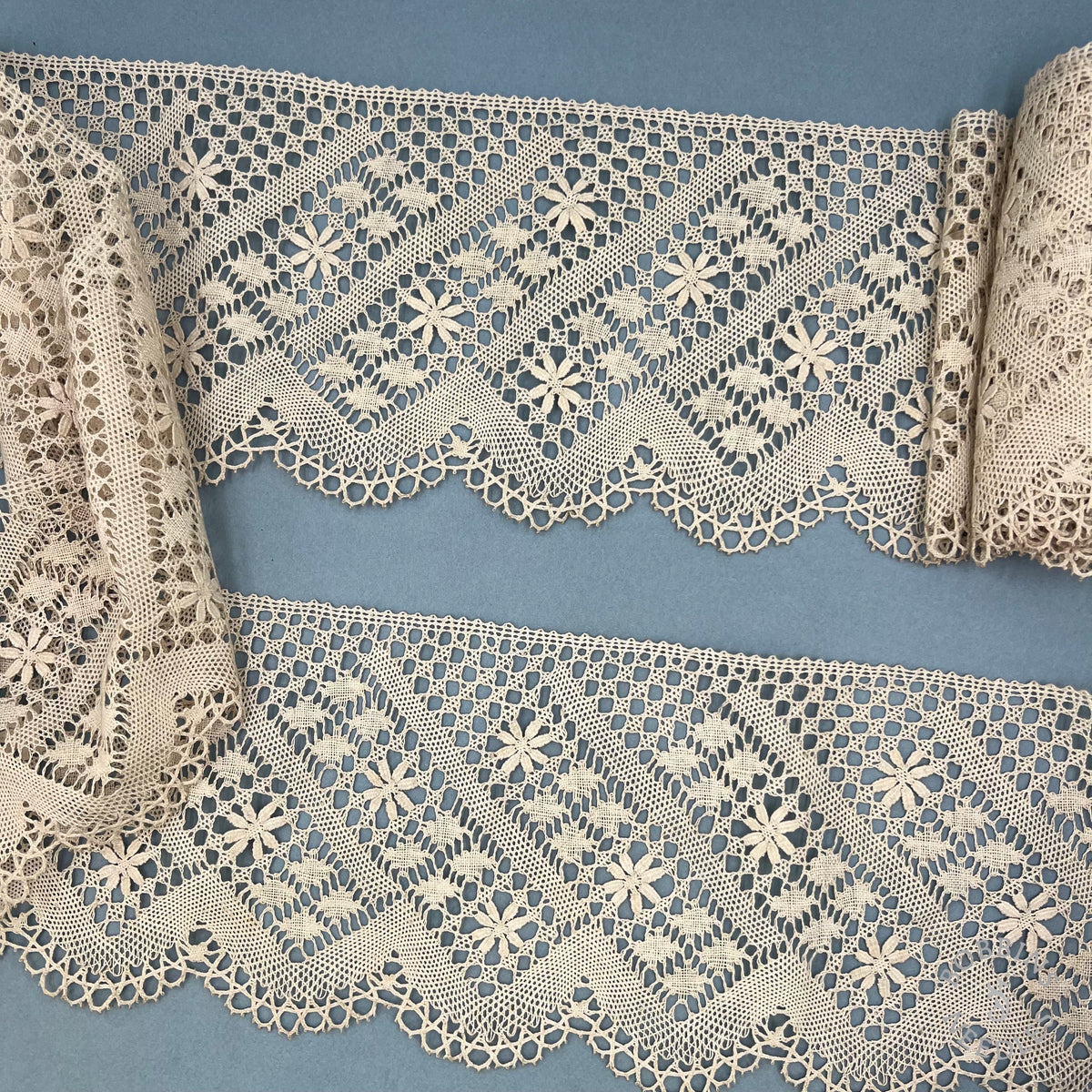 Antique Handmade Bobbin Lace Trim with Floral Pattern – 5.6 Metres