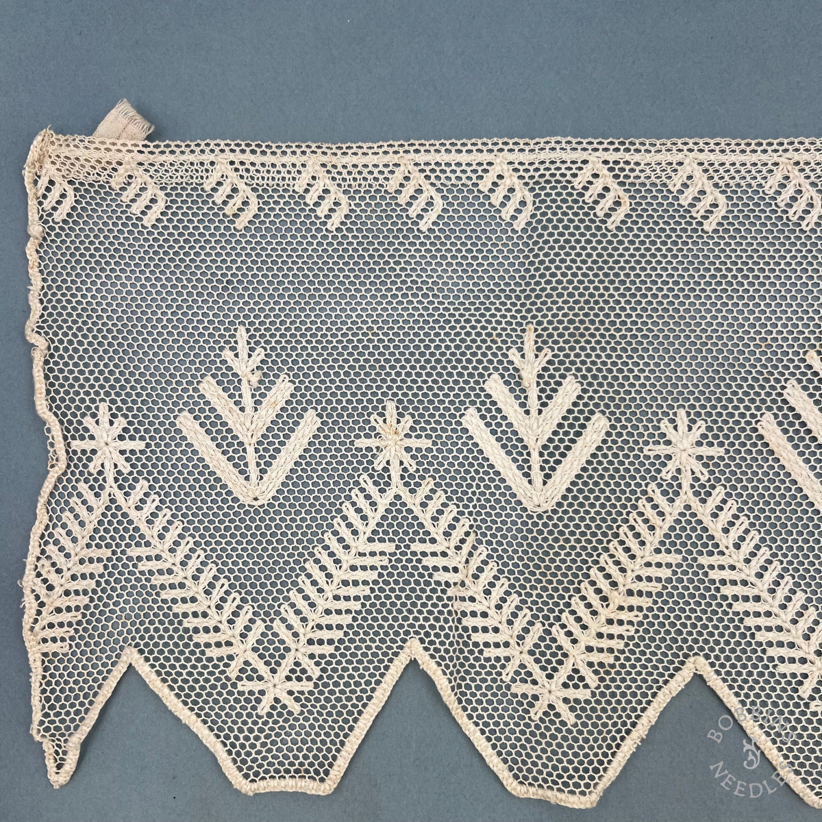 Antique Hand Embroidered Net Lace Panel – 290 × 20 cm