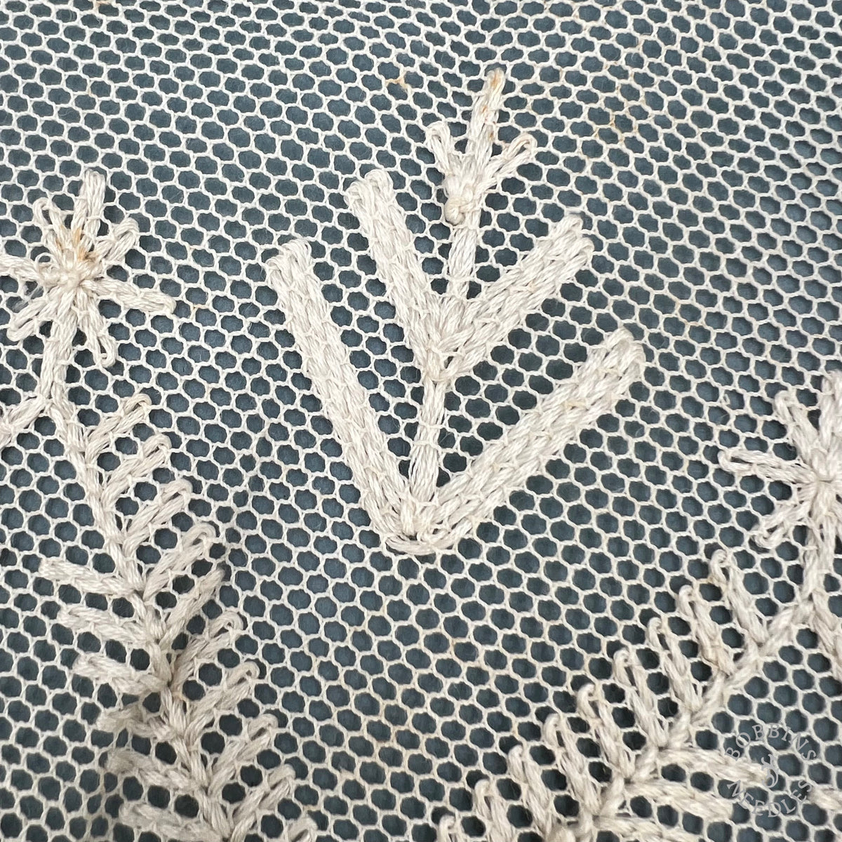 Antique Hand Embroidered Net Lace Panel – 290 × 20 cm