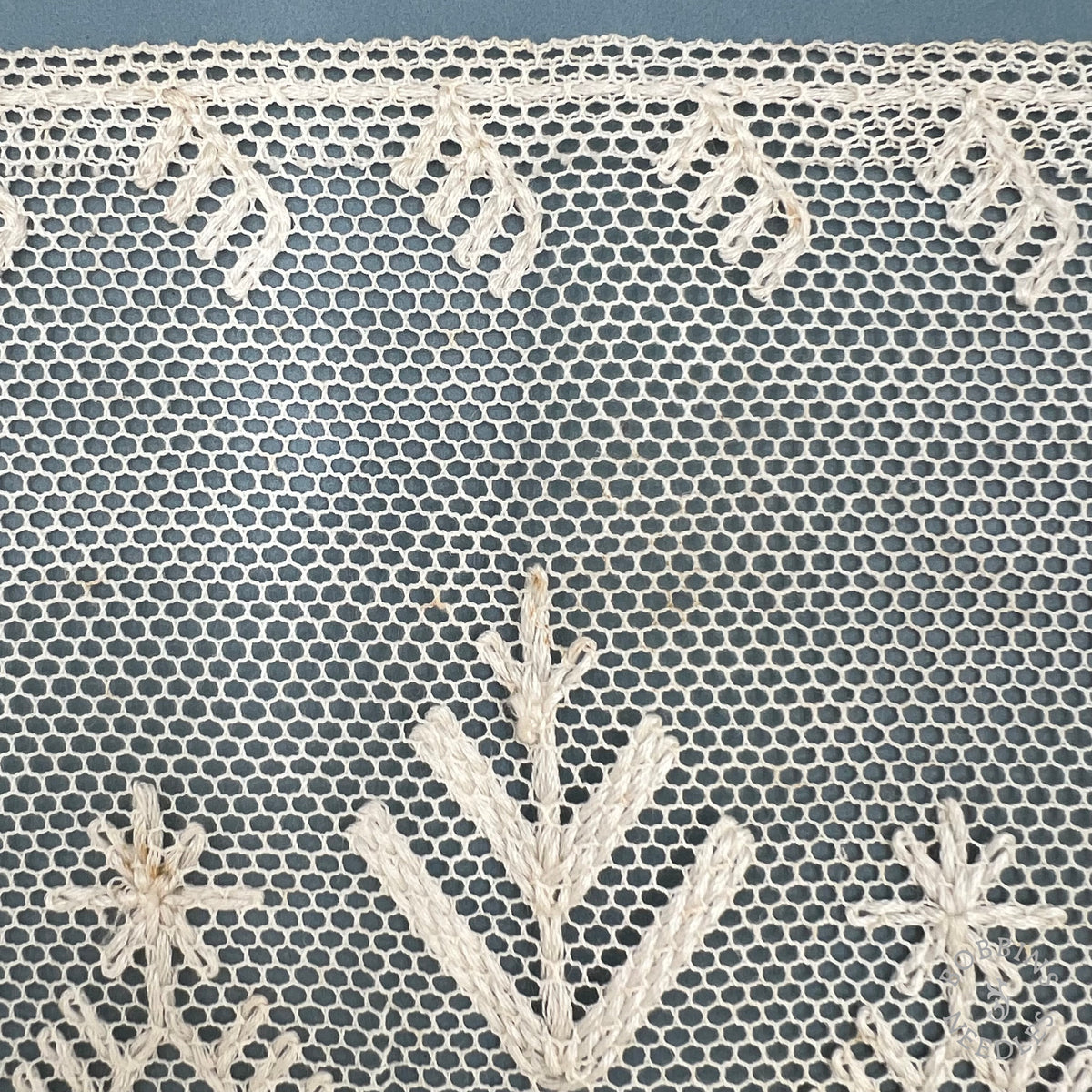Antique Hand Embroidered Net Lace Panel – 290 × 20 cm