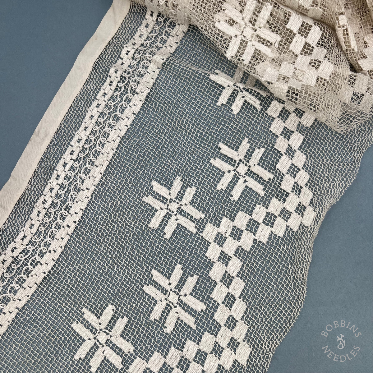 Antique Handmade Embroidered Net Lace Altar Border – 300 × 30 cm