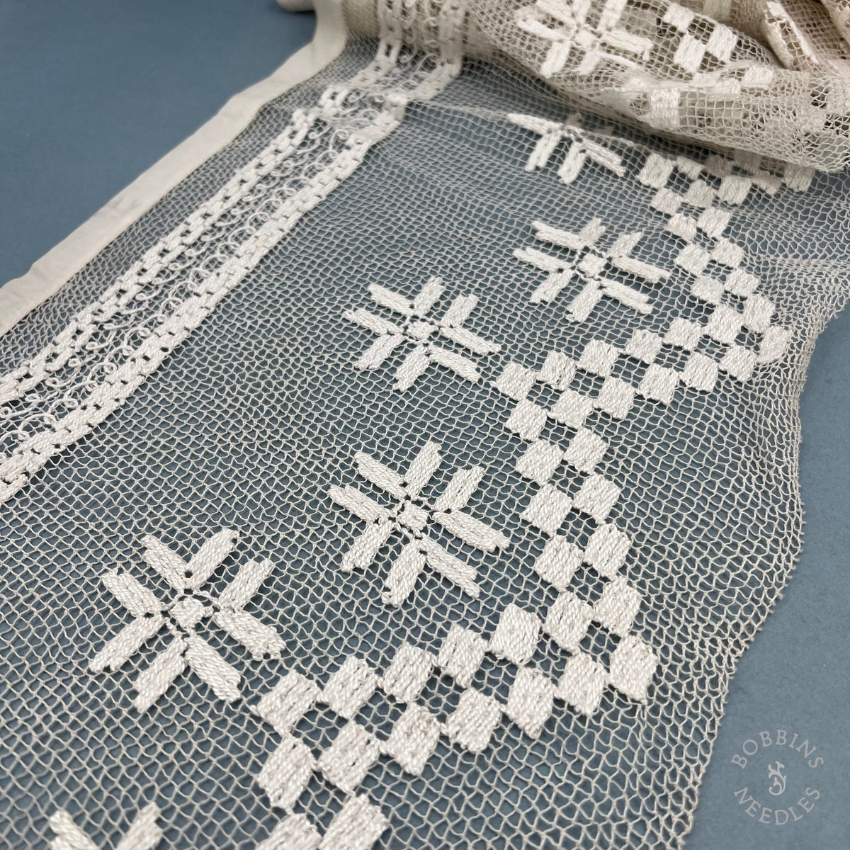 Antique Handmade Embroidered Net Lace Altar Border – 300 × 30 cm