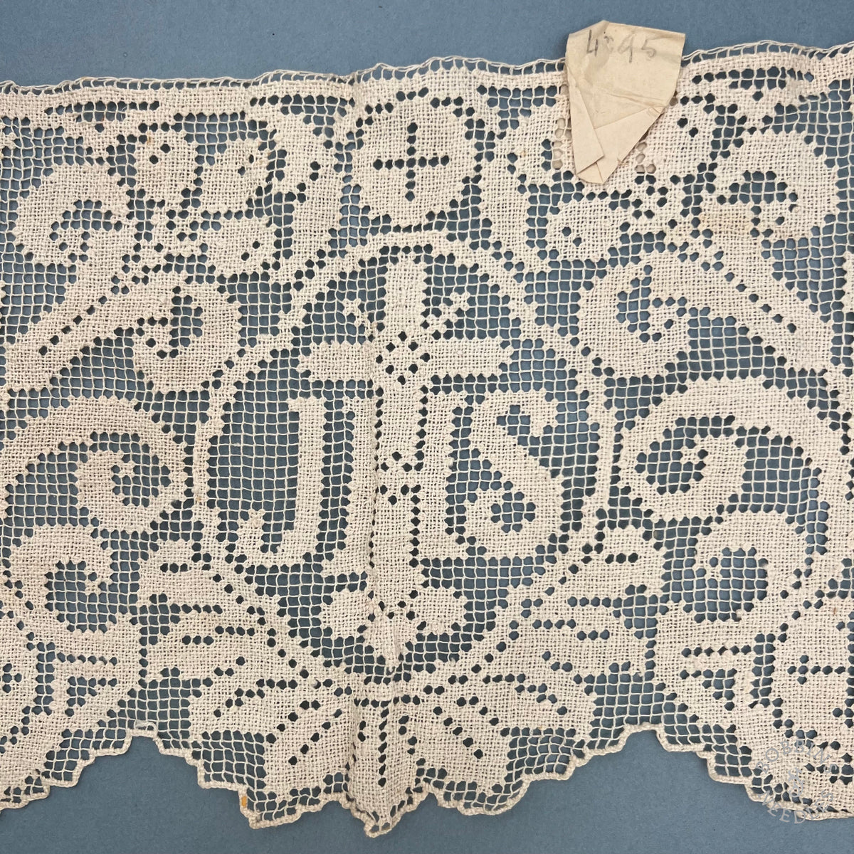 Antique Handmade Religious Filet Lace Border JHS  – 67 × 22 cm